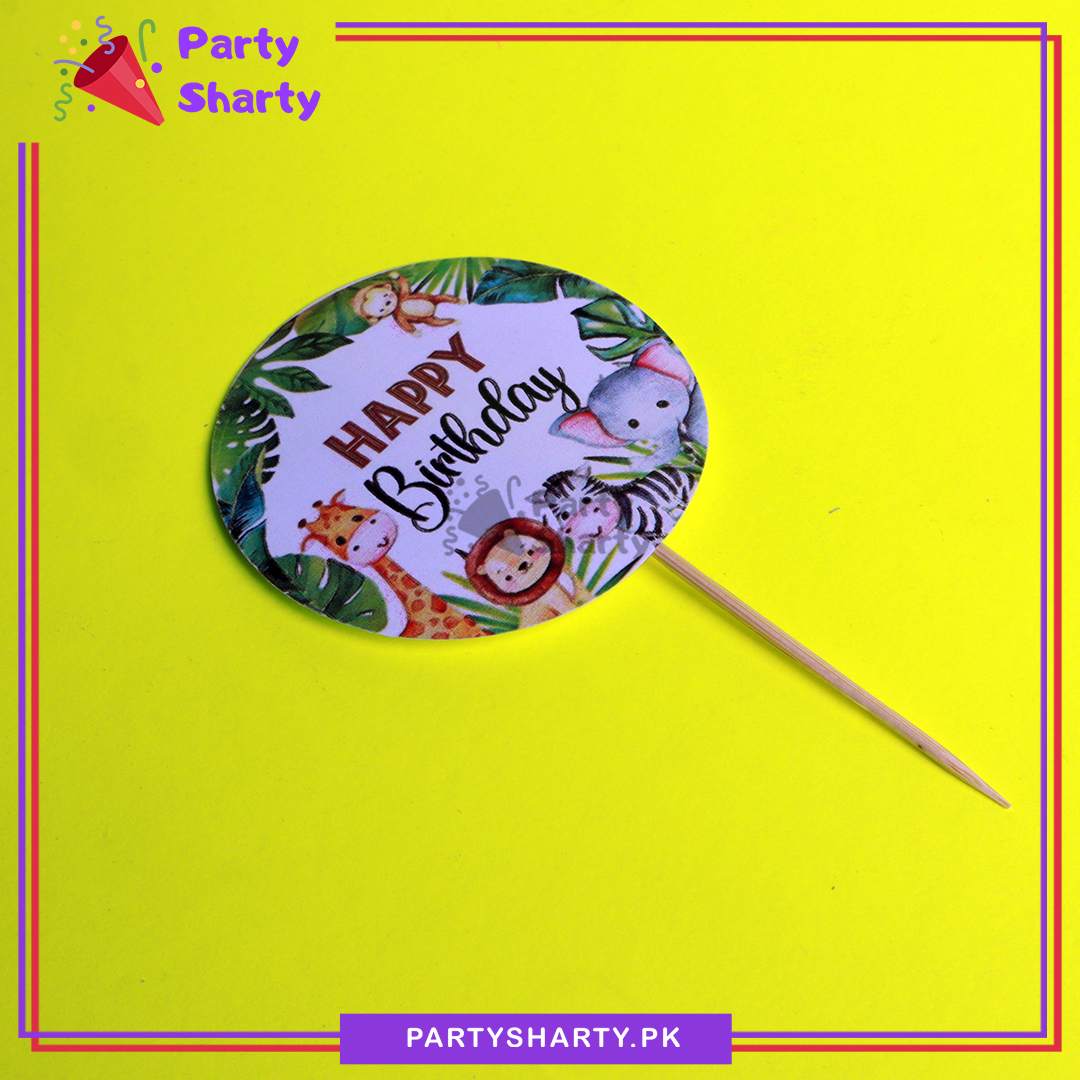 Happy Birthday Safari Cup Cake Topper For Jungle / Safari Birthday Theme Party and Decoration