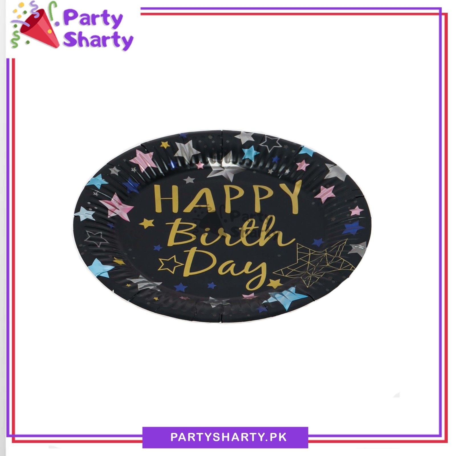 7inches Happy Birthday Multi Star Printed Paper Plates For Birthday Party Decoration & Celebration
