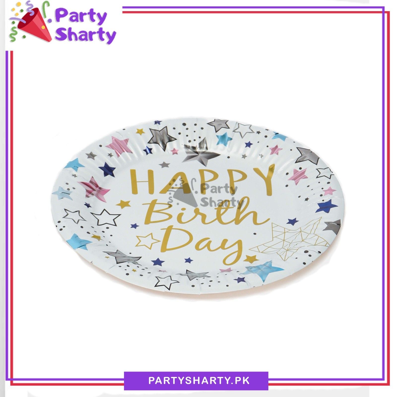 7inches Happy Birthday Multi Star Printed Paper Plates For Birthday Party Decoration & Celebration