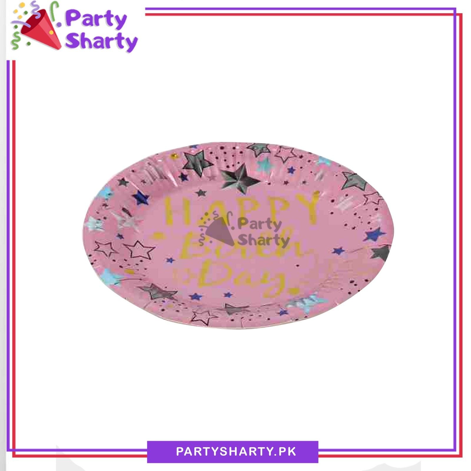 7inches Happy Birthday Multi Star Printed Paper Plates For Birthday Party Decoration & Celebration