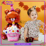 Happy Birthday Cup Cake Teddy Bear Foil Balloon For Teddy Bear Theme Party Decoration And Celebration