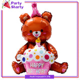 Happy Birthday Cup Cake Teddy Bear Foil Balloon For Teddy Bear Theme Party Decoration And Celebration