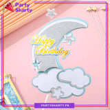 Happy Birthday With Moon, Cloud & Stars Cake Topper For Birthday Theme Based Cake Celebration