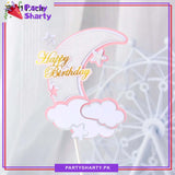 Happy Birthday With Moon, Cloud & Stars Cake Topper For Birthday Theme Based Cake Celebration