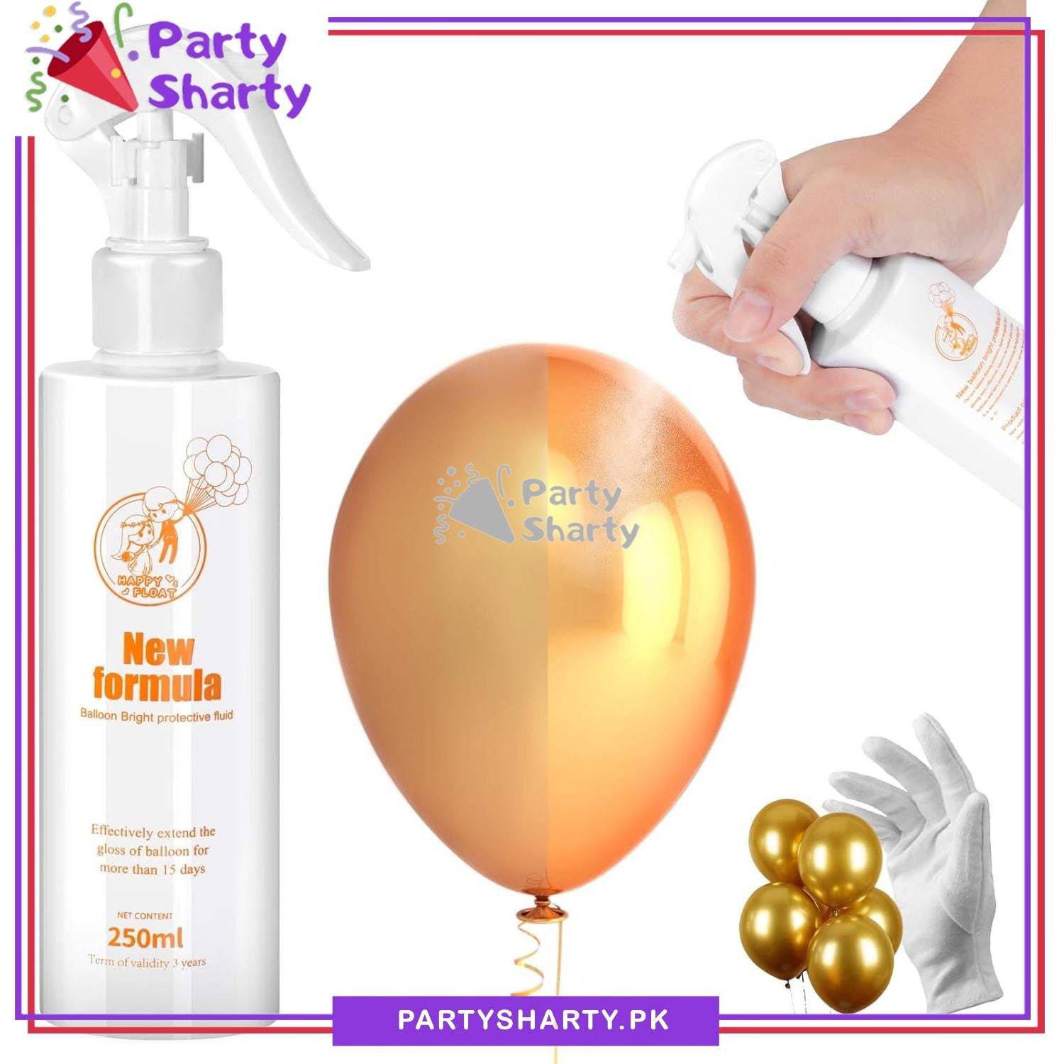 Happy Float Balloon Shine Spray / Balloon Brightener Spray 250 ml for Latex Balloons Party Decorations and Celebration