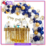 Happy Birthday Golden with Blue, White and Golden Theme Set For Decoration and Celebration