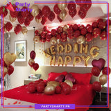 Complete HAPPY WEDDING Golden Foil Letter with Red & Golden Color Balloons Set For Wedding Celebration and Decoration
