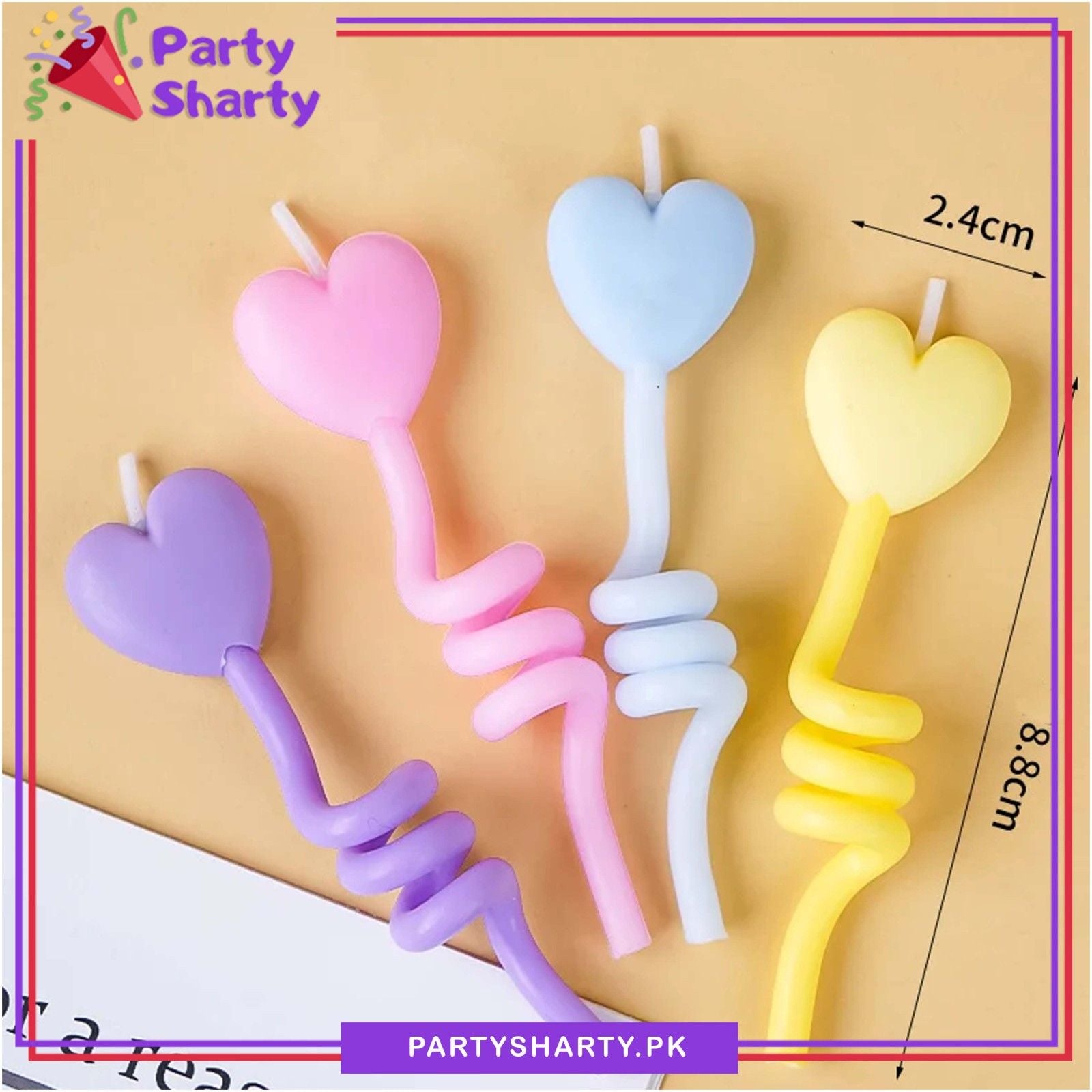 4pcs/ Set Heart Shape Twisted Spiral Multi Pastel Color Candles For Cake Decoration