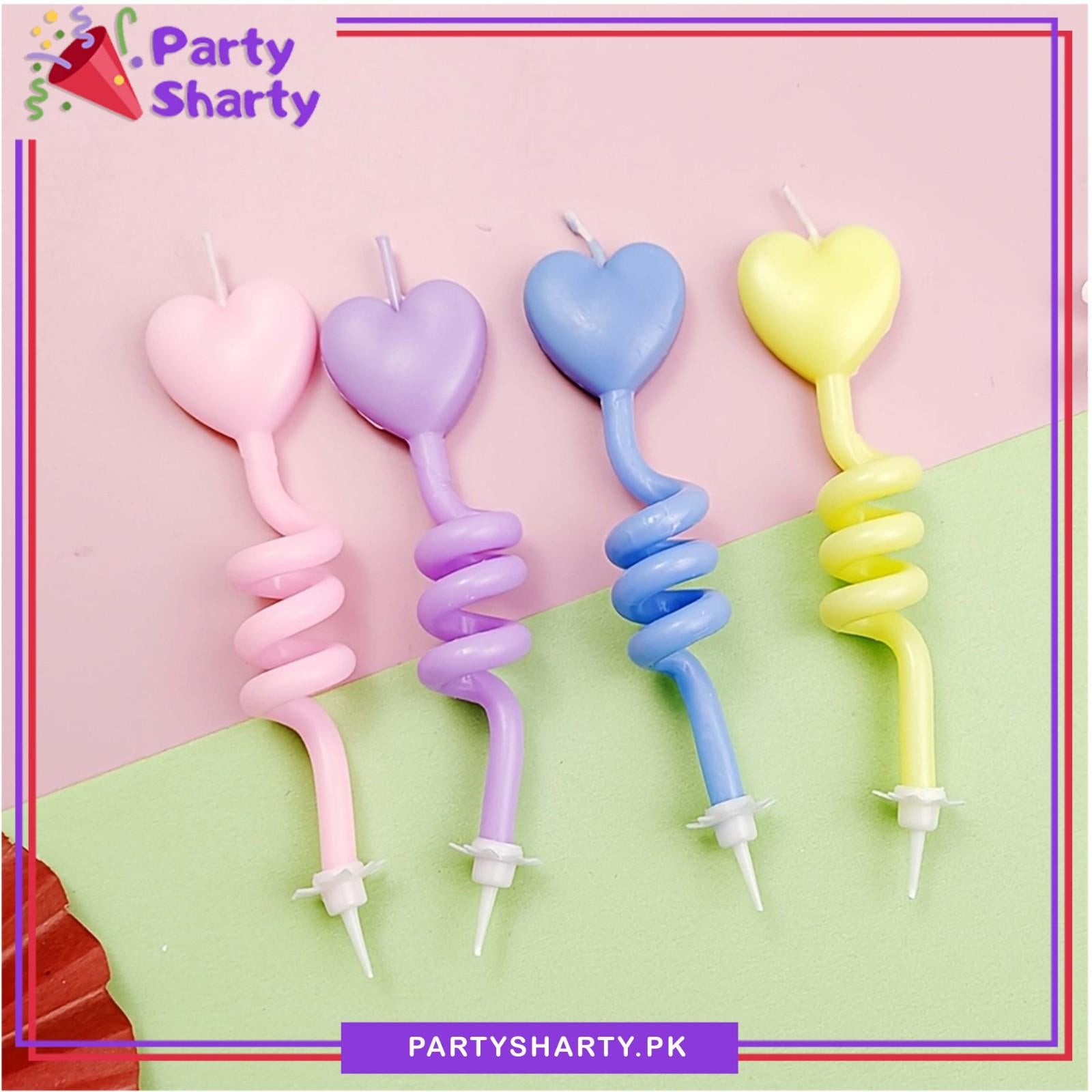 4pcs/ Set Heart Shape Twisted Spiral Multi Pastel Color Candles For Cake Decoration