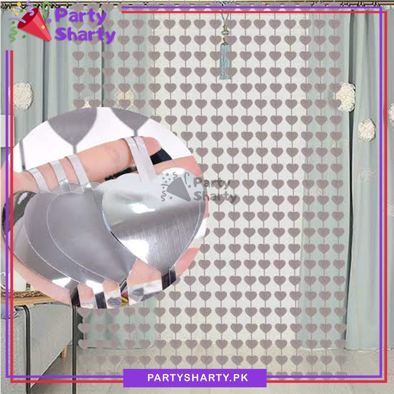 Heart Shaped Fringes / Foil Curtains Best for Back Drop Wall Decoration for Birthday and Parties Celebration