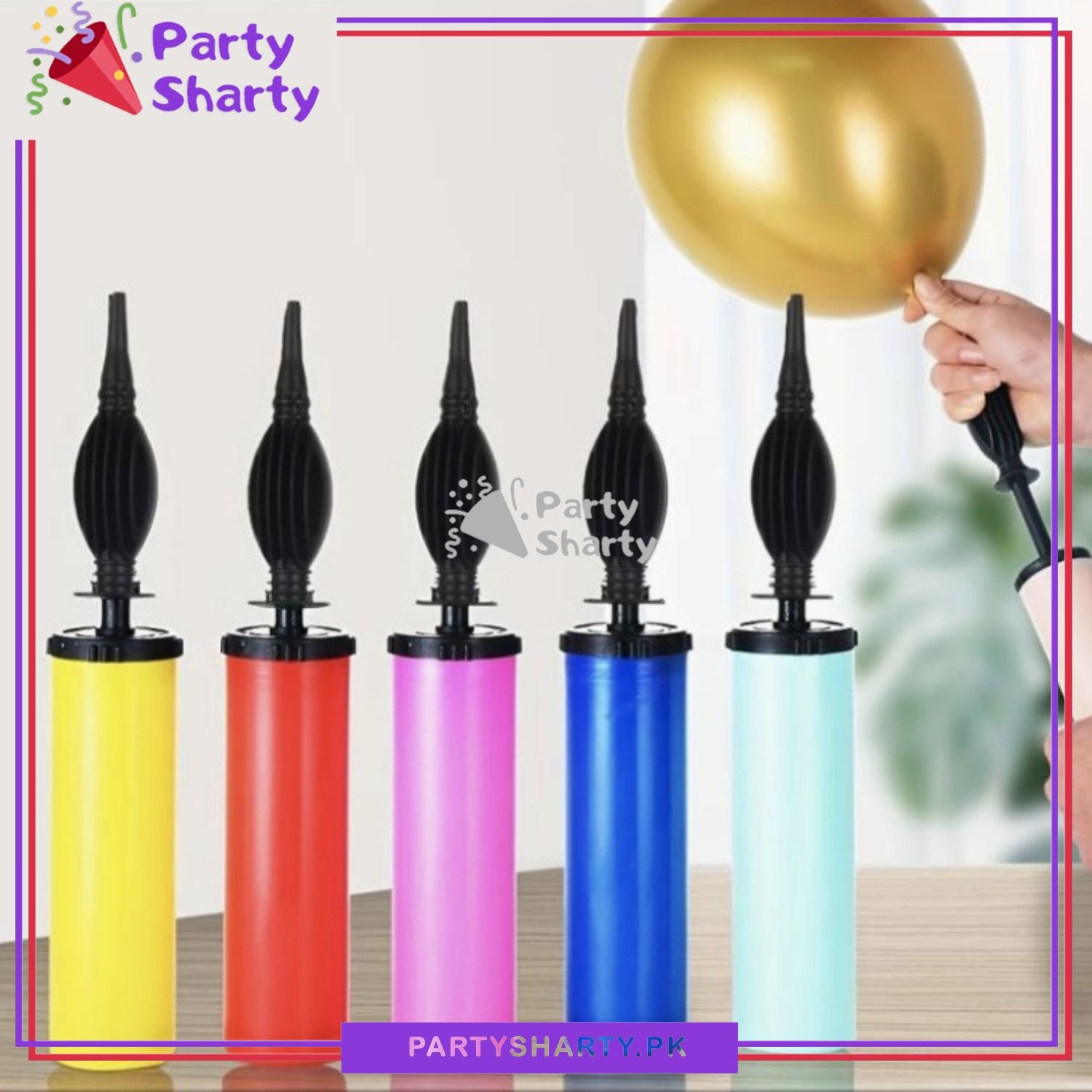 Heavy Duty Plastic Balloon Air Pump (Multi-color) For Birthdays, Celebration and Parties Decoration