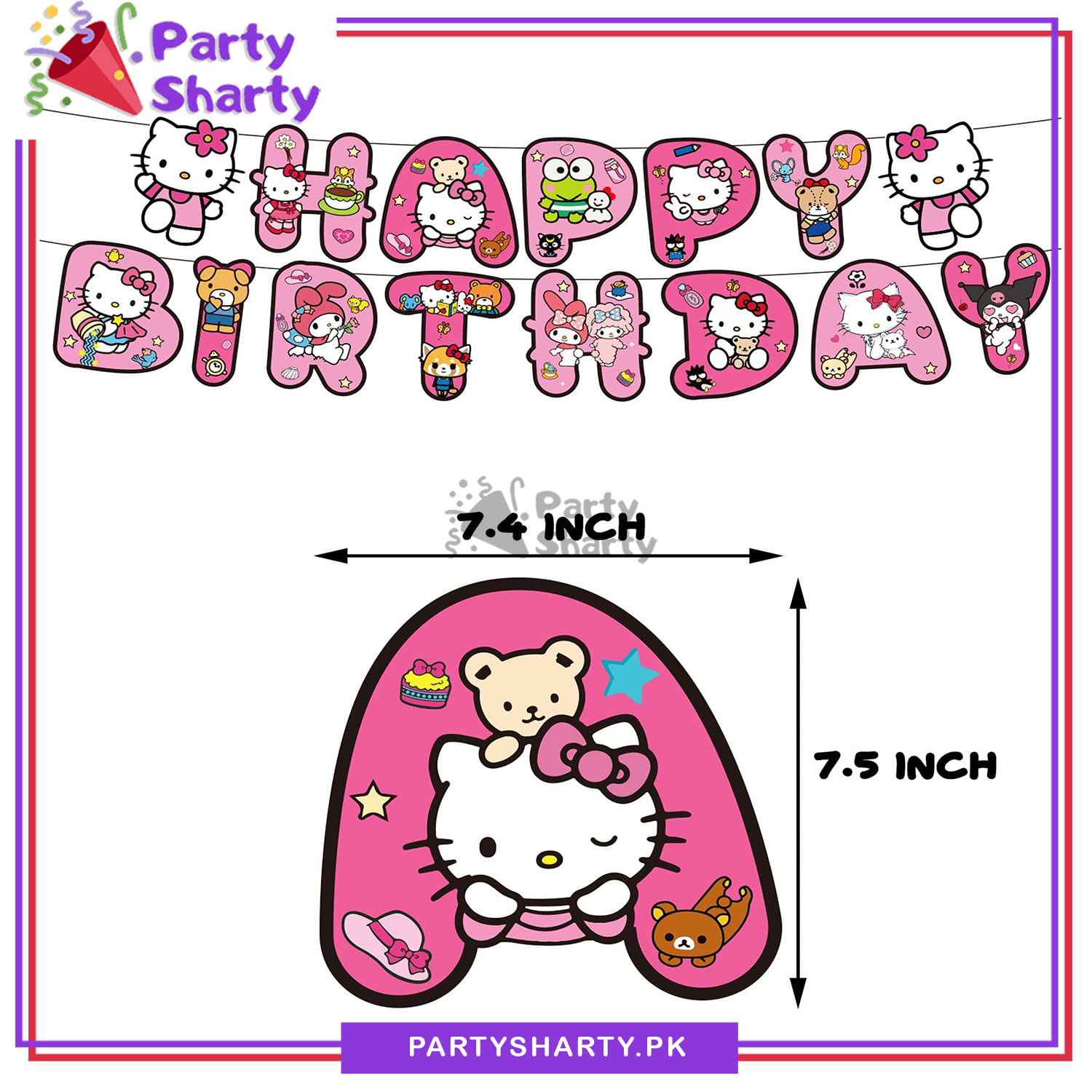 15pcs Hello Kitty Theme Happy Birthday Banner For Hello Kitty theme Birthday Decoration and Celebration