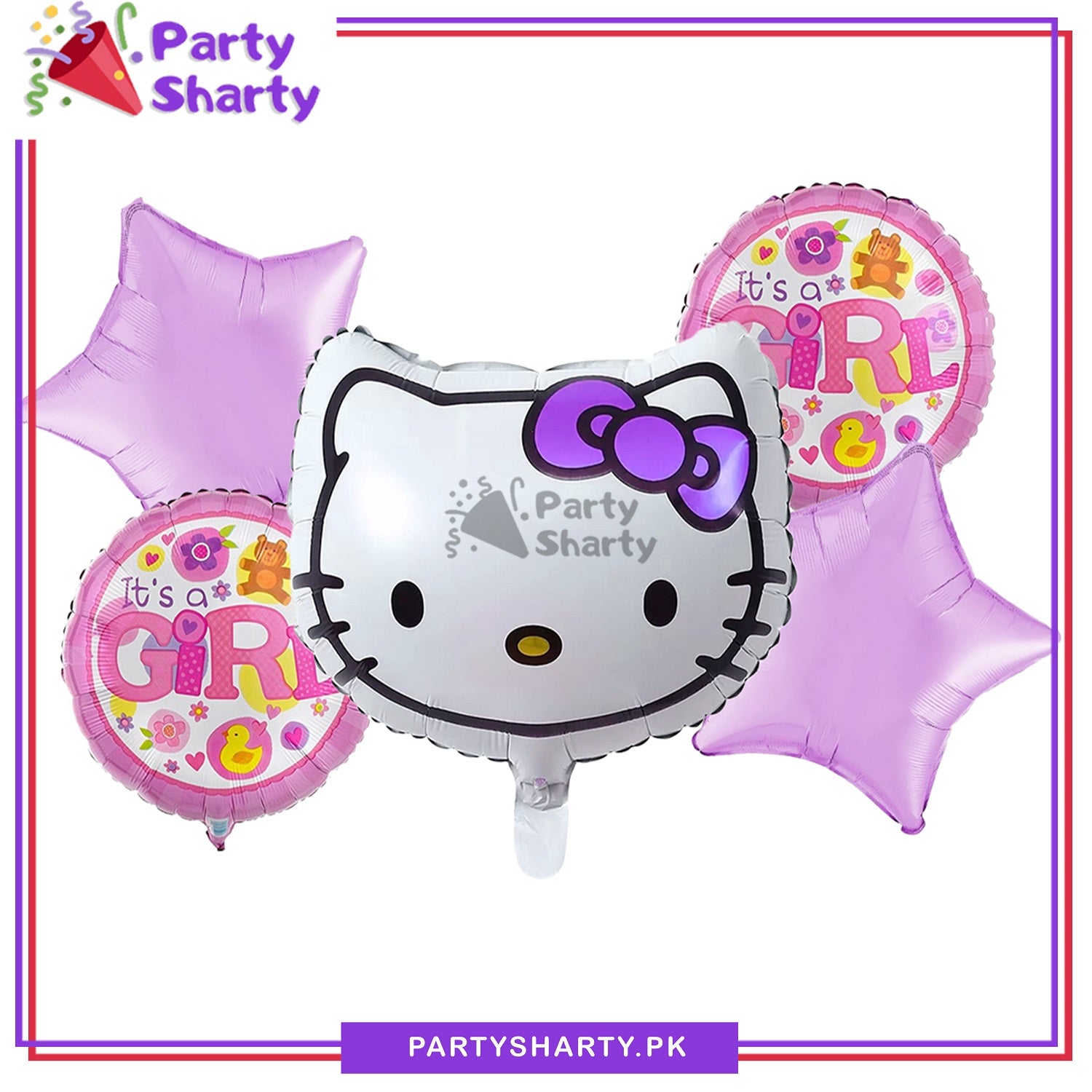 Hello Kitty Cartoon Head Shaped Foil Balloon Set - 5 Pieces For Hello Kitty Theme Party and Decoration