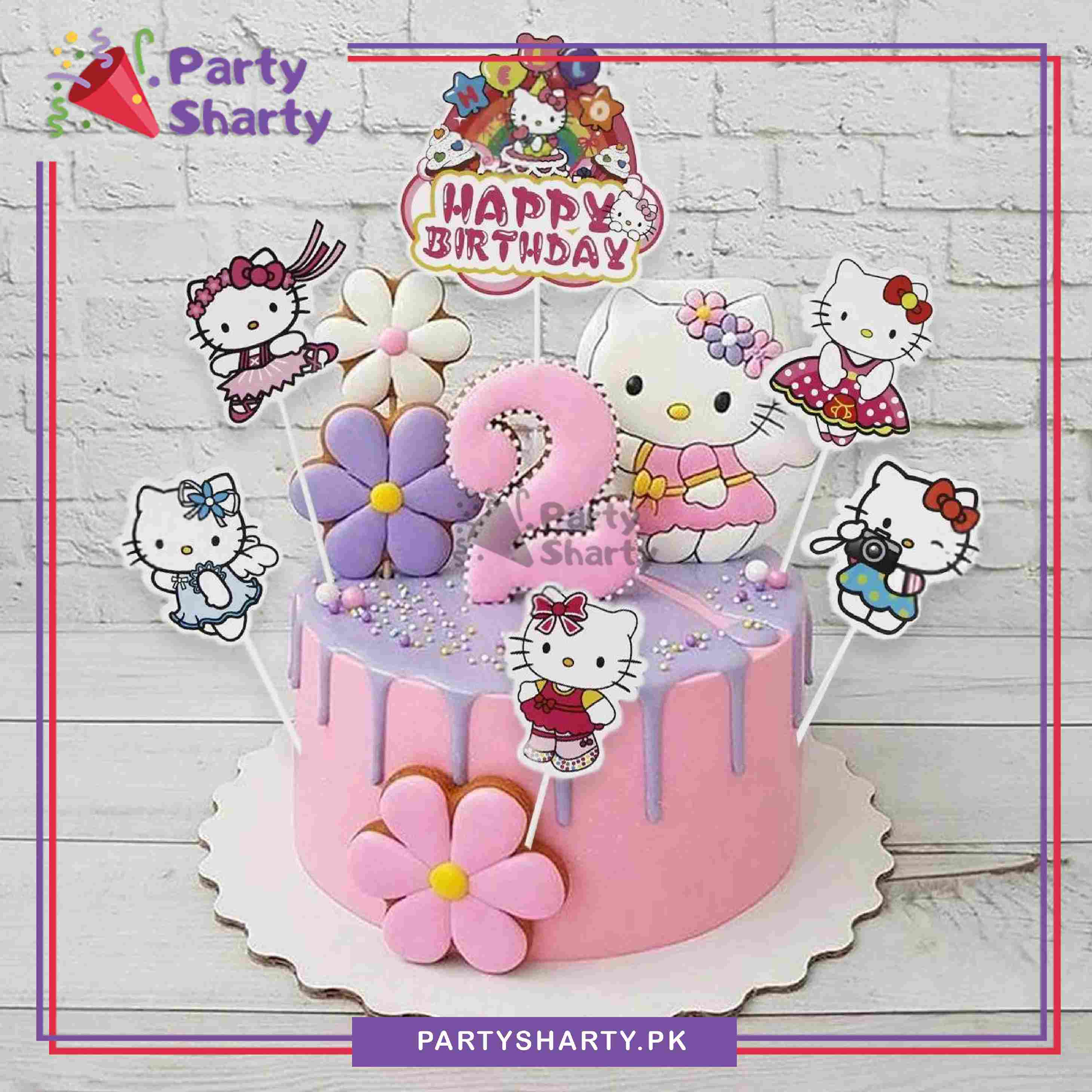 Hello Kitty Theme Cake Topper Set of 6 for Hello Kitty Theme Birthday Decoration and Celebration
