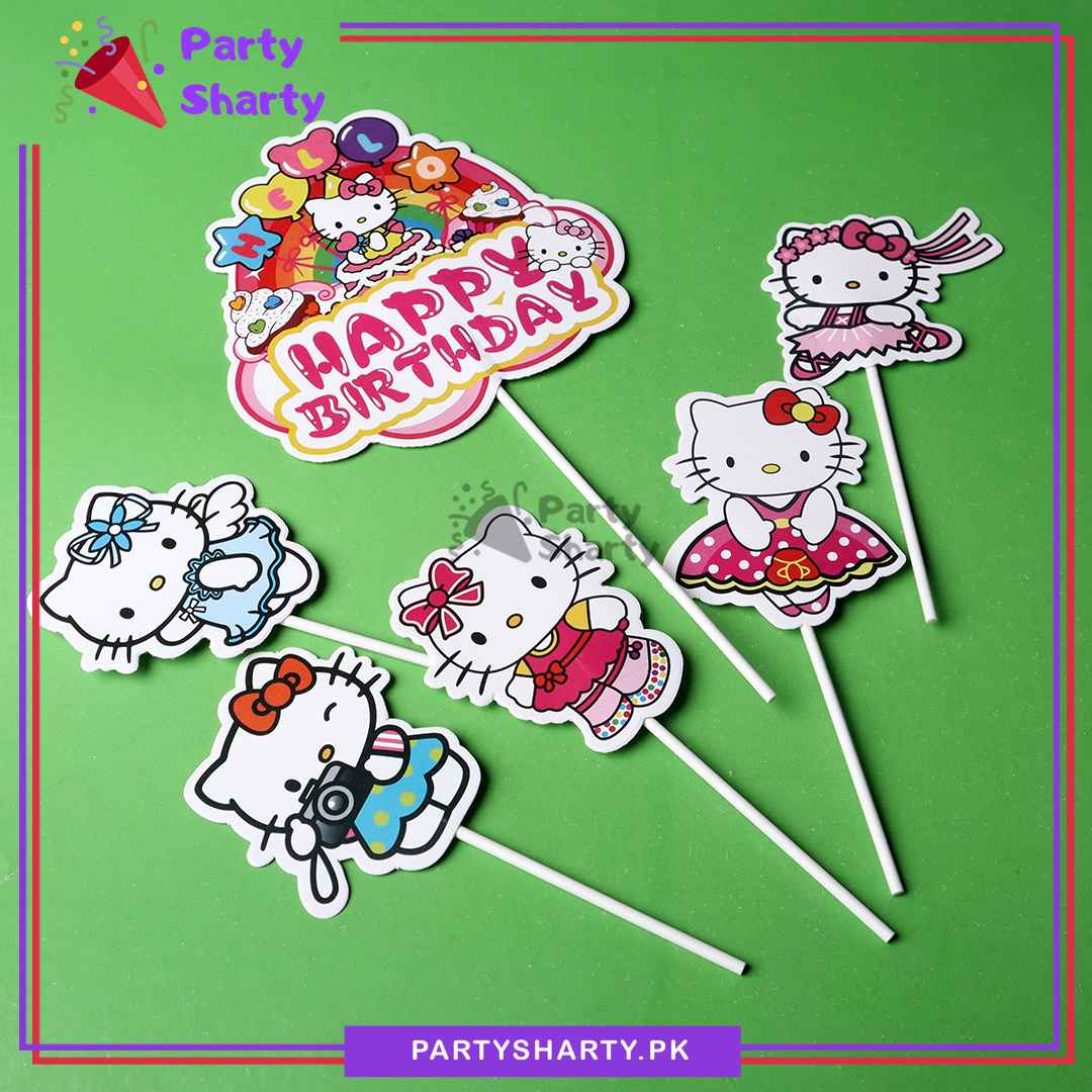 Hello Kitty Theme Cake Topper Set of 6 for Hello Kitty Theme Birthday Decoration and Celebration