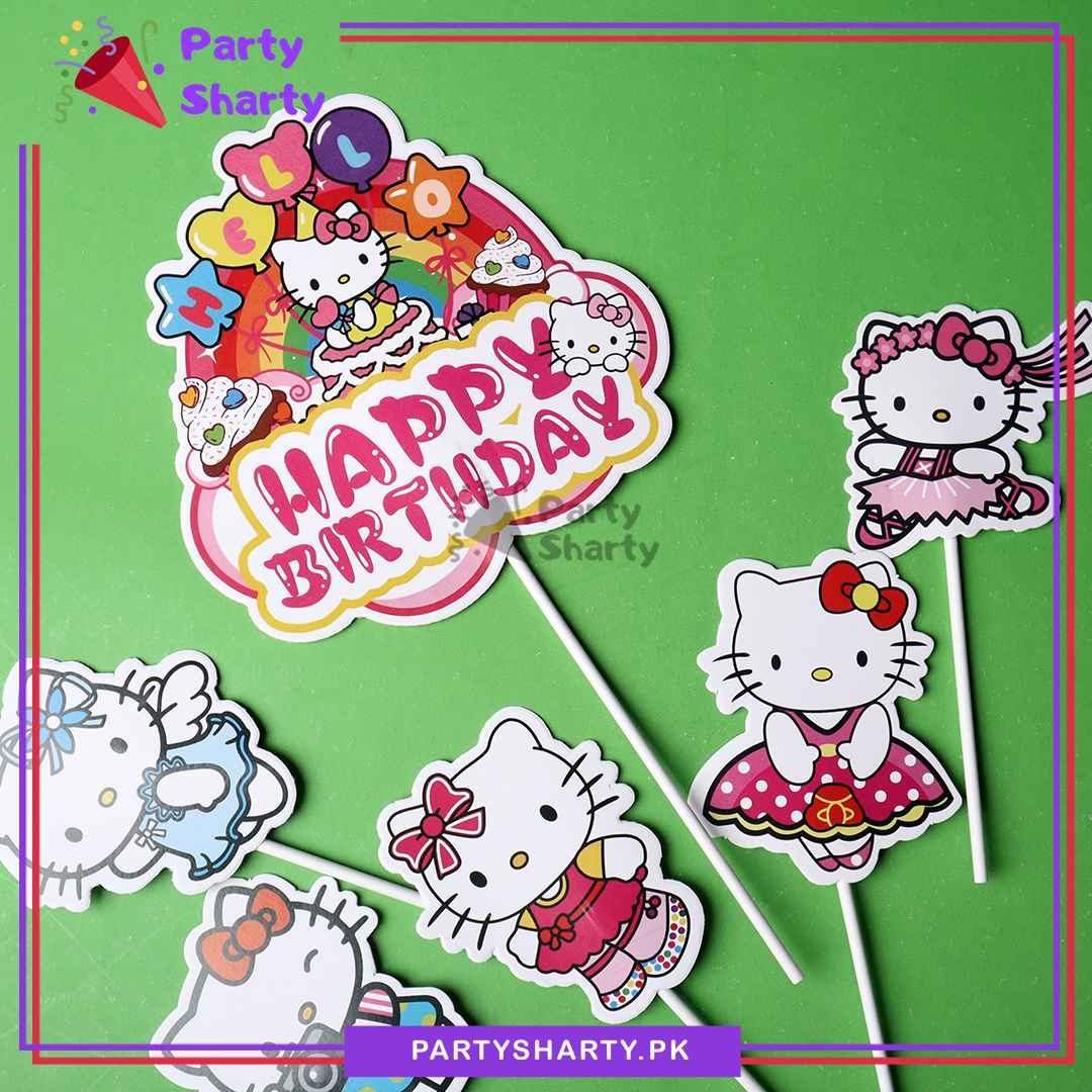 Hello Kitty Theme Cake Topper Set of 6 for Hello Kitty Theme Birthday Decoration and Celebration