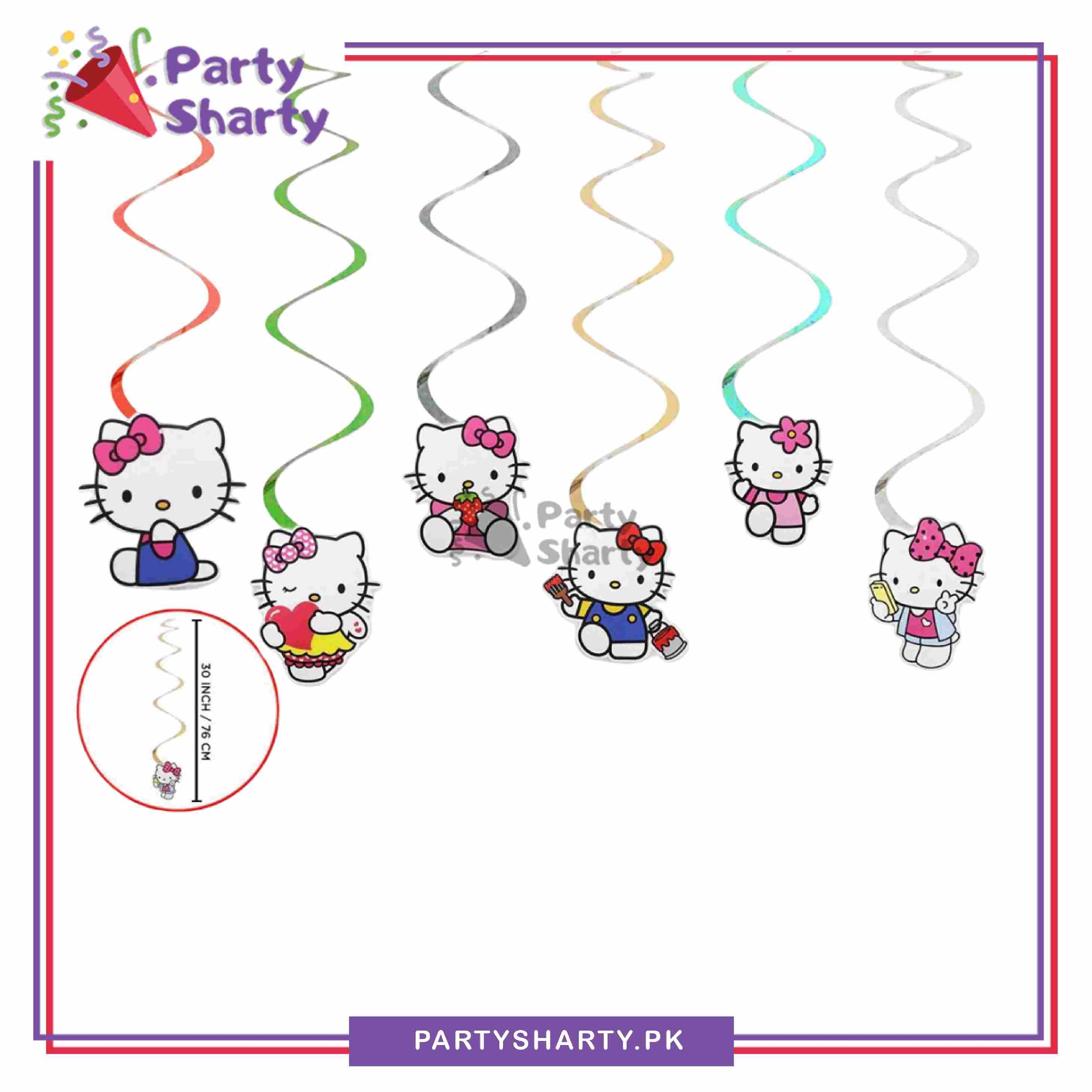 Hello kitty Theme Hanging Swirls (Pack of 6) For Birthday Party and Decoration