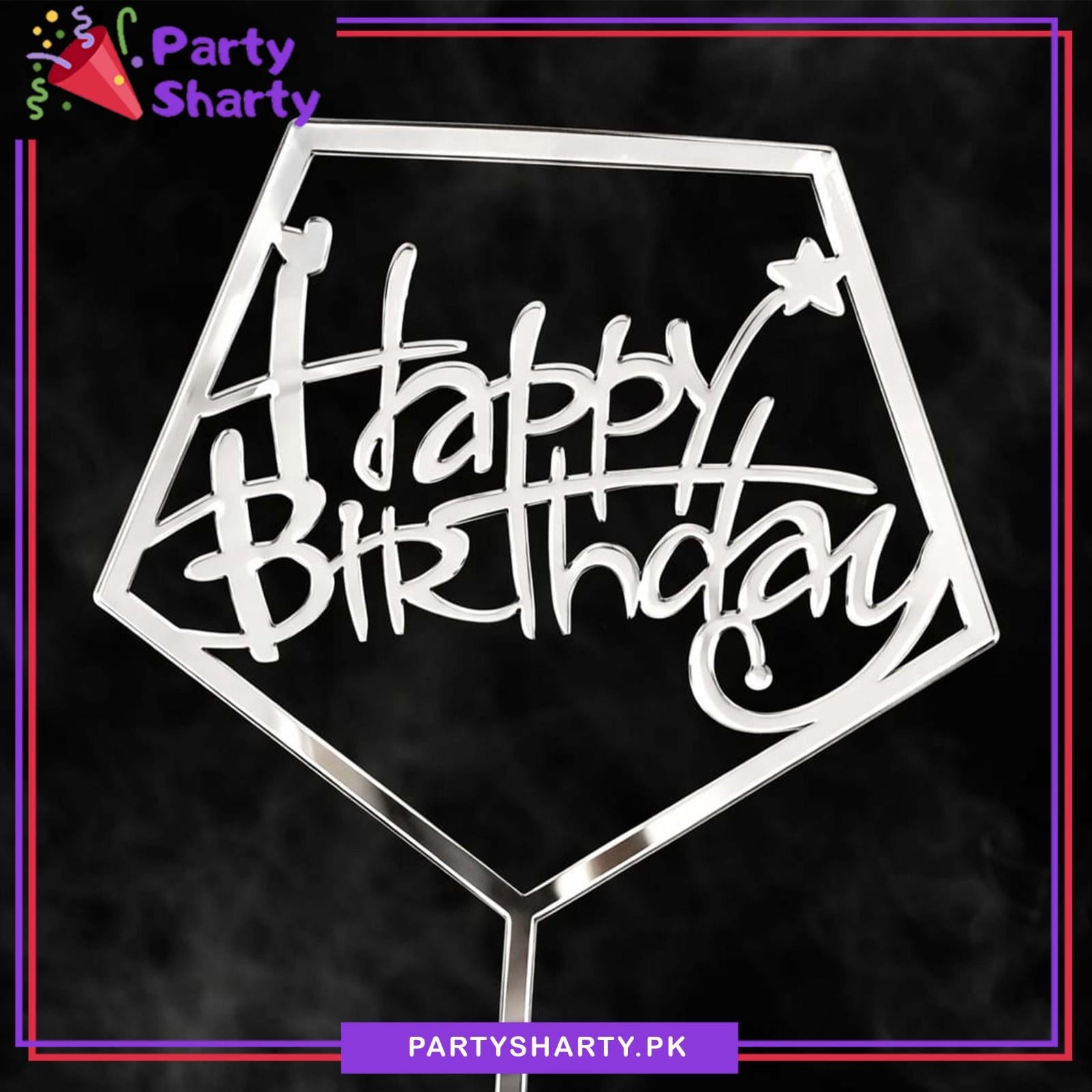 Hexagonal Shape Happy Birthday Acrylic Cake Topper For Birthday Cake Decoration