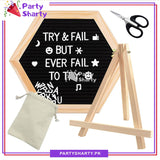 Hexagonal Black Color Felt Letter Board with 300+ Letters, Numbers & Symbols - Changeable Message Board with Small Wooden Easel Stand