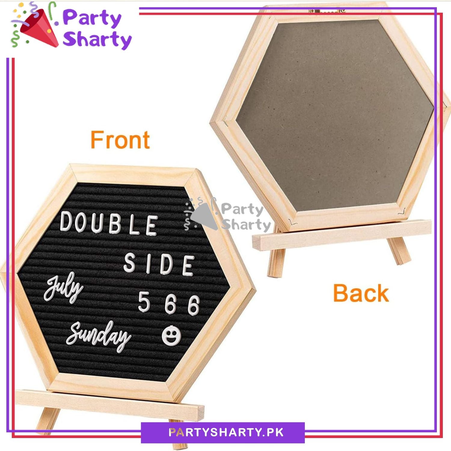 Hexagonal Black Color Felt Letter Board with 300+ Letters, Numbers & Symbols - Changeable Message Board with Small Wooden Easel Stand