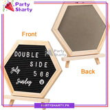 Hexagonal Black Color Felt Letter Board with 300+ Letters, Numbers & Symbols - Changeable Message Board with Small Wooden Easel Stand