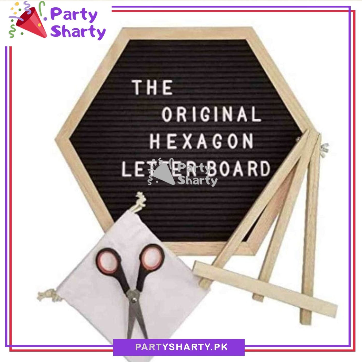 Hexagonal Black Color Felt Letter Board with 300+ Letters, Numbers & Symbols - Changeable Message Board with Small Wooden Easel Stand
