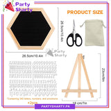 Hexagonal Black Color Felt Letter Board with 300+ Letters, Numbers & Symbols - Changeable Message Board with Small Wooden Easel Stand