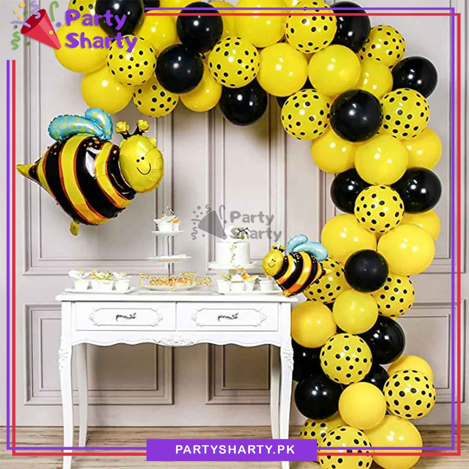 85pcs Honey Bee Theme Yellow & Black Balloons Garland Kit For Theme Based Decoration And Celebration
