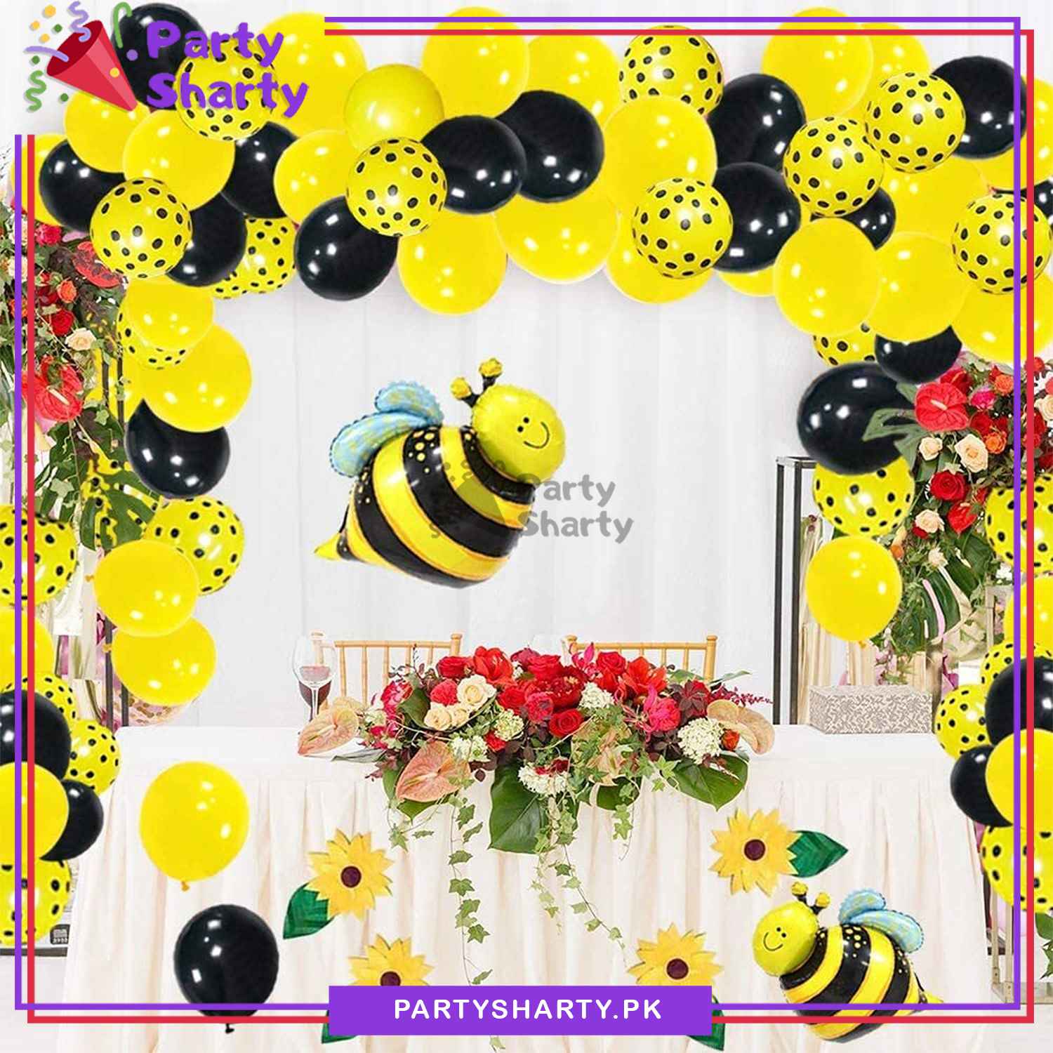 85pcs Honey Bee Theme Yellow & Black Balloons Garland Kit For Theme Based Decoration And Celebration