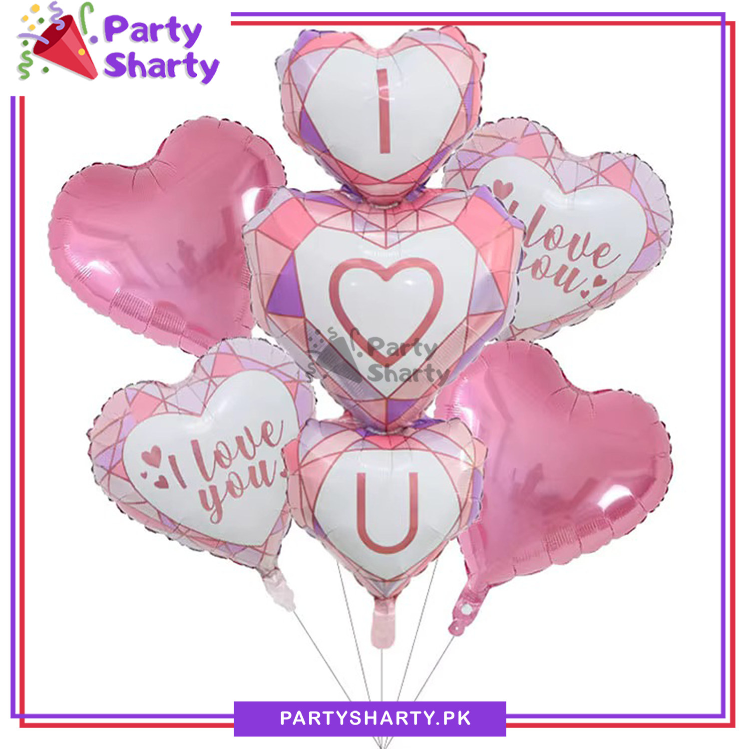 5pcs/Set Pink Color I Love You 3 Heart Shape Foil Balloons Set For Anniversary, Valentine Party Decoration & Celebration