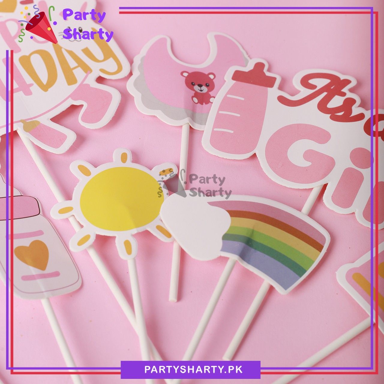 8pcs/Set It's a Girl Theme Cake Topper For Welcome Baby or Baby Shower Party Celebration and Decoration