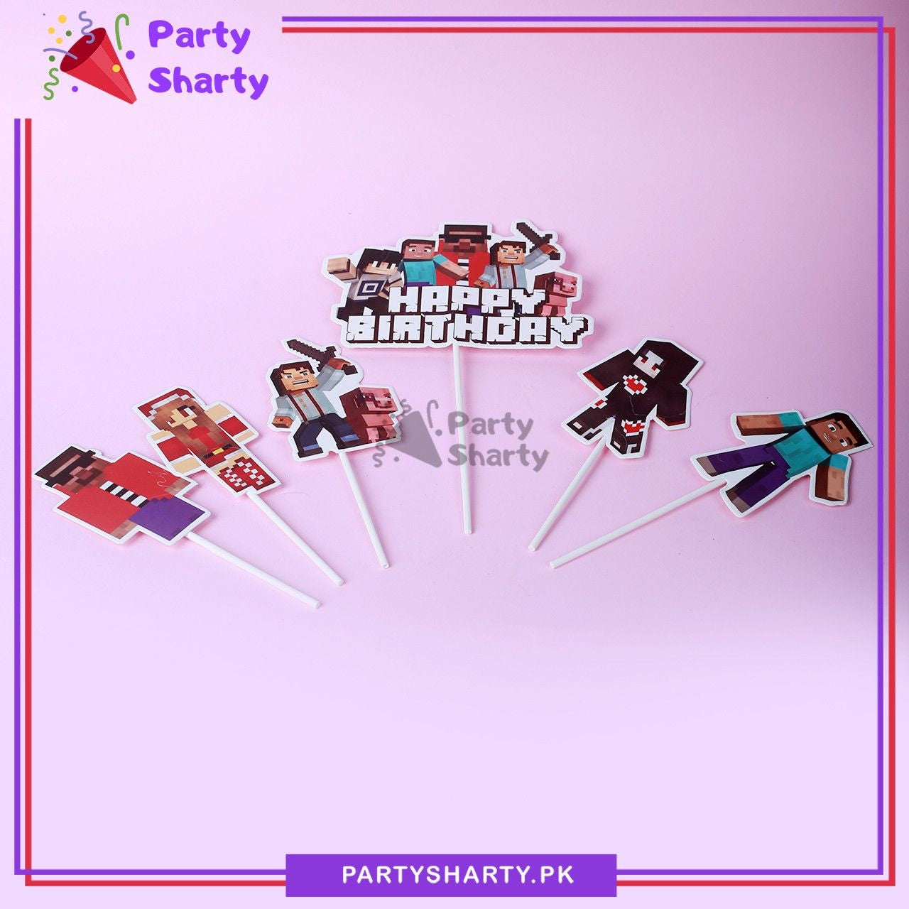 6pcs/Set Minecraft Theme Happy Birthday Cake Topper Sets For Party Decoration & Celebration