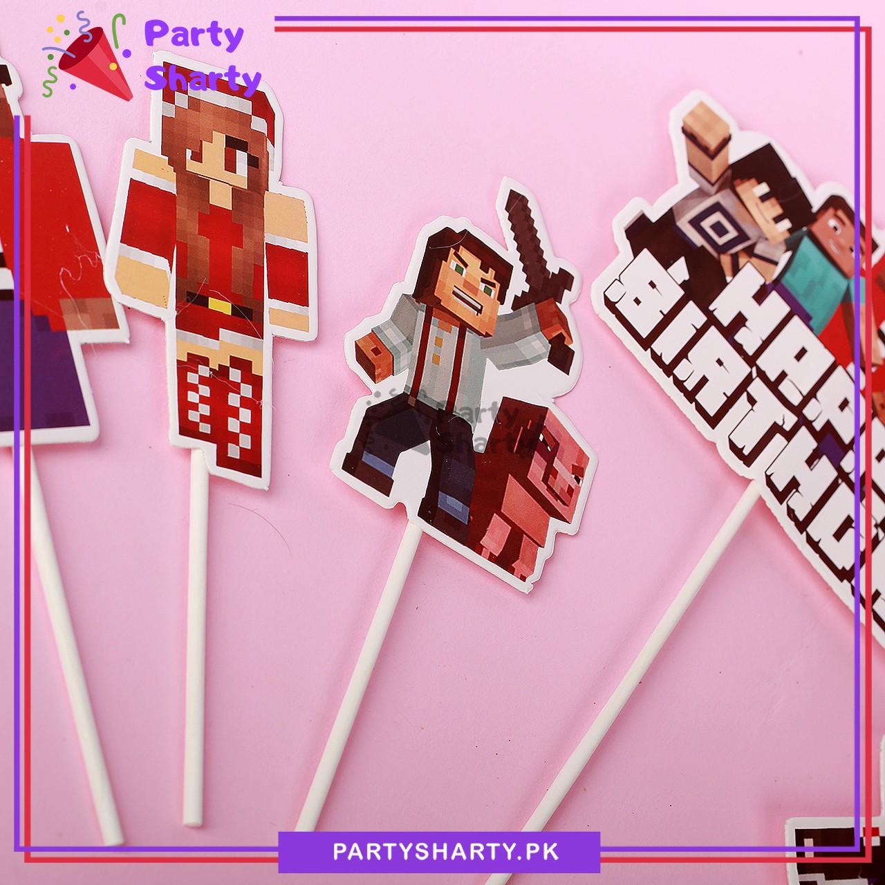 6pcs/Set Minecraft Theme Happy Birthday Cake Topper Sets For Party Decoration & Celebration