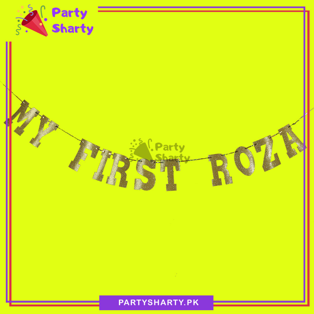 Dull Gold Color My First Roza Letter Glitter Foamic Banner For Roza Khushai Decoration