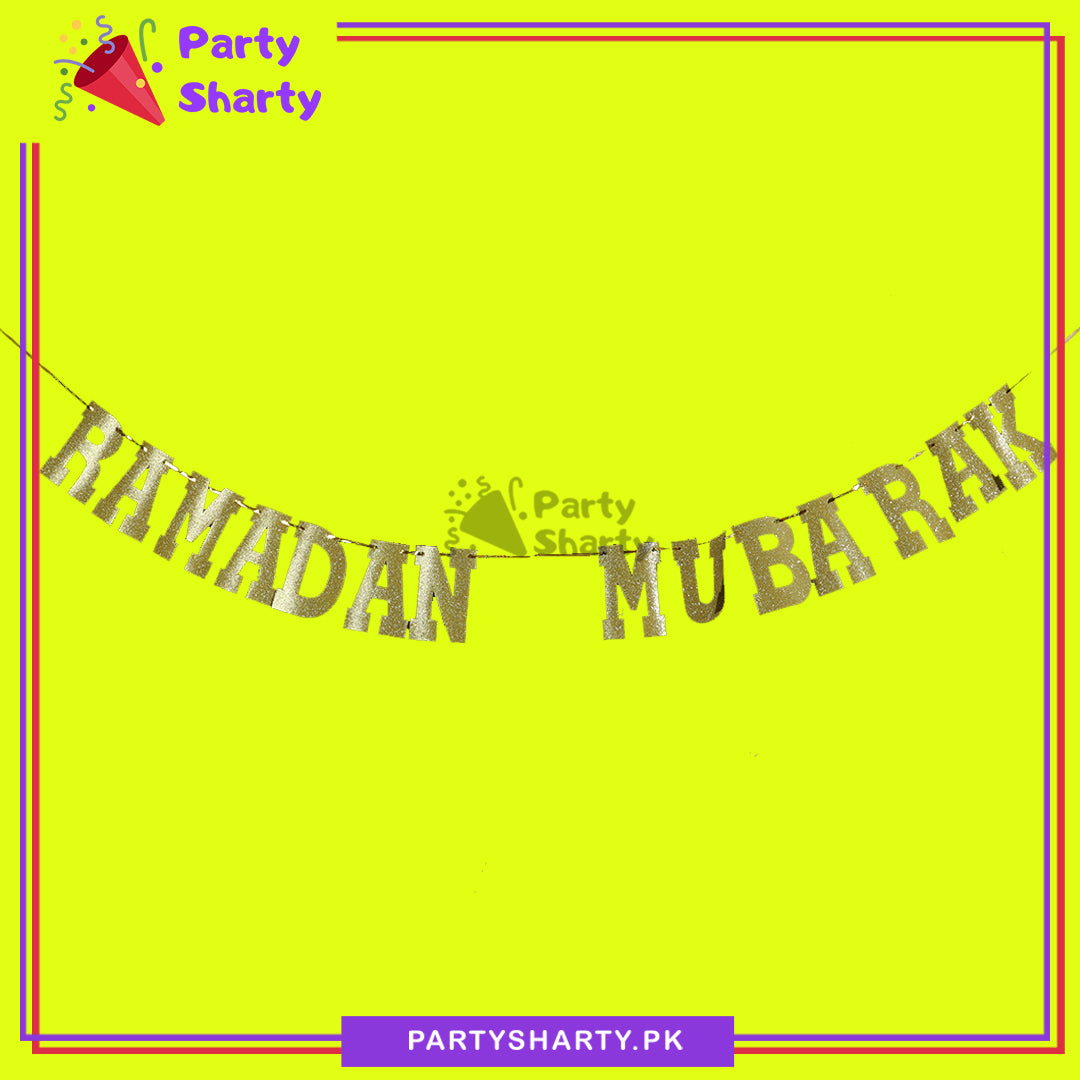 Dull Gold Color Ramadan Mubarak Letter Glitter Foamic Banner For Ramadan Decoration