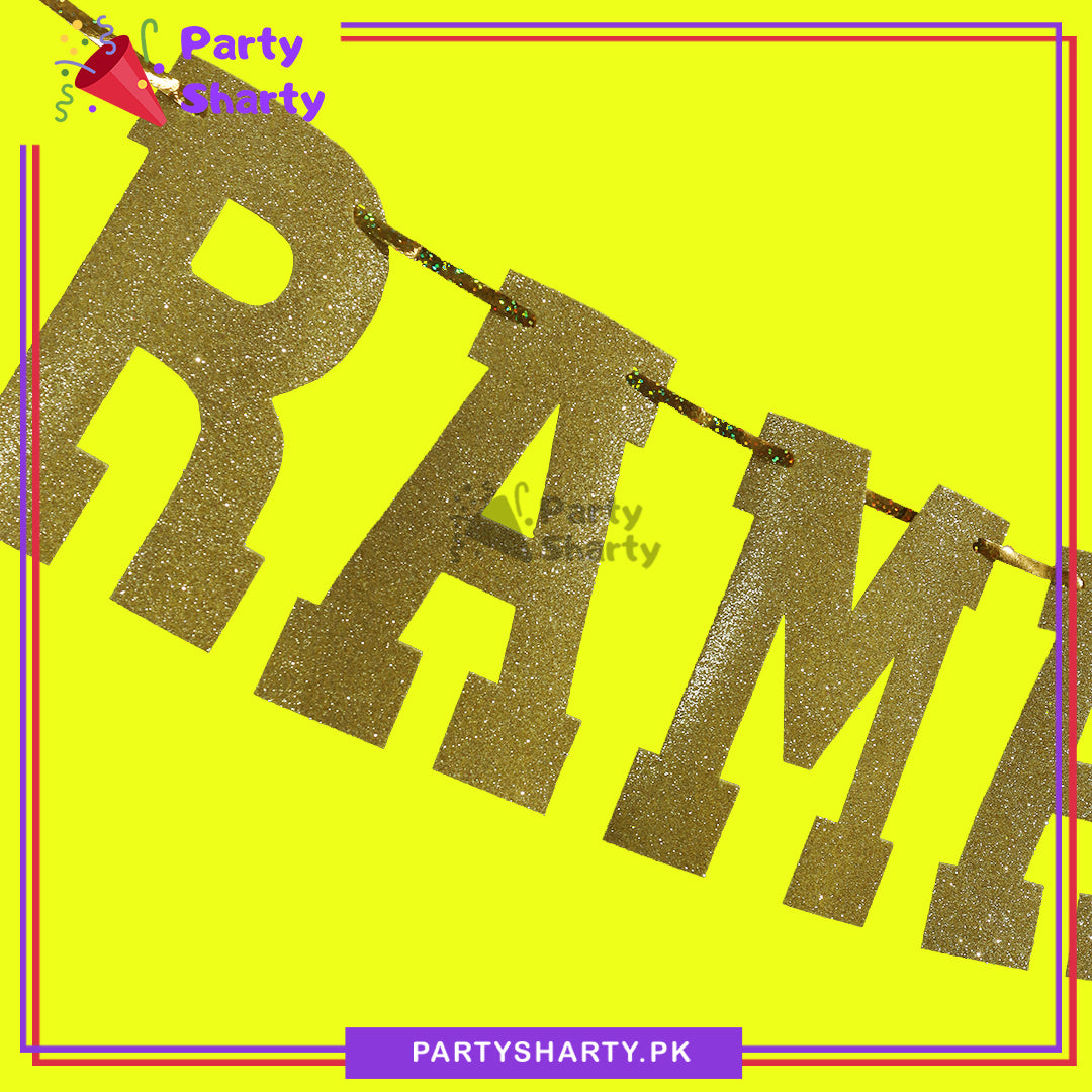 Dull Gold Color Ramadan Mubarak Letter Glitter Foamic Banner For Ramadan Decoration