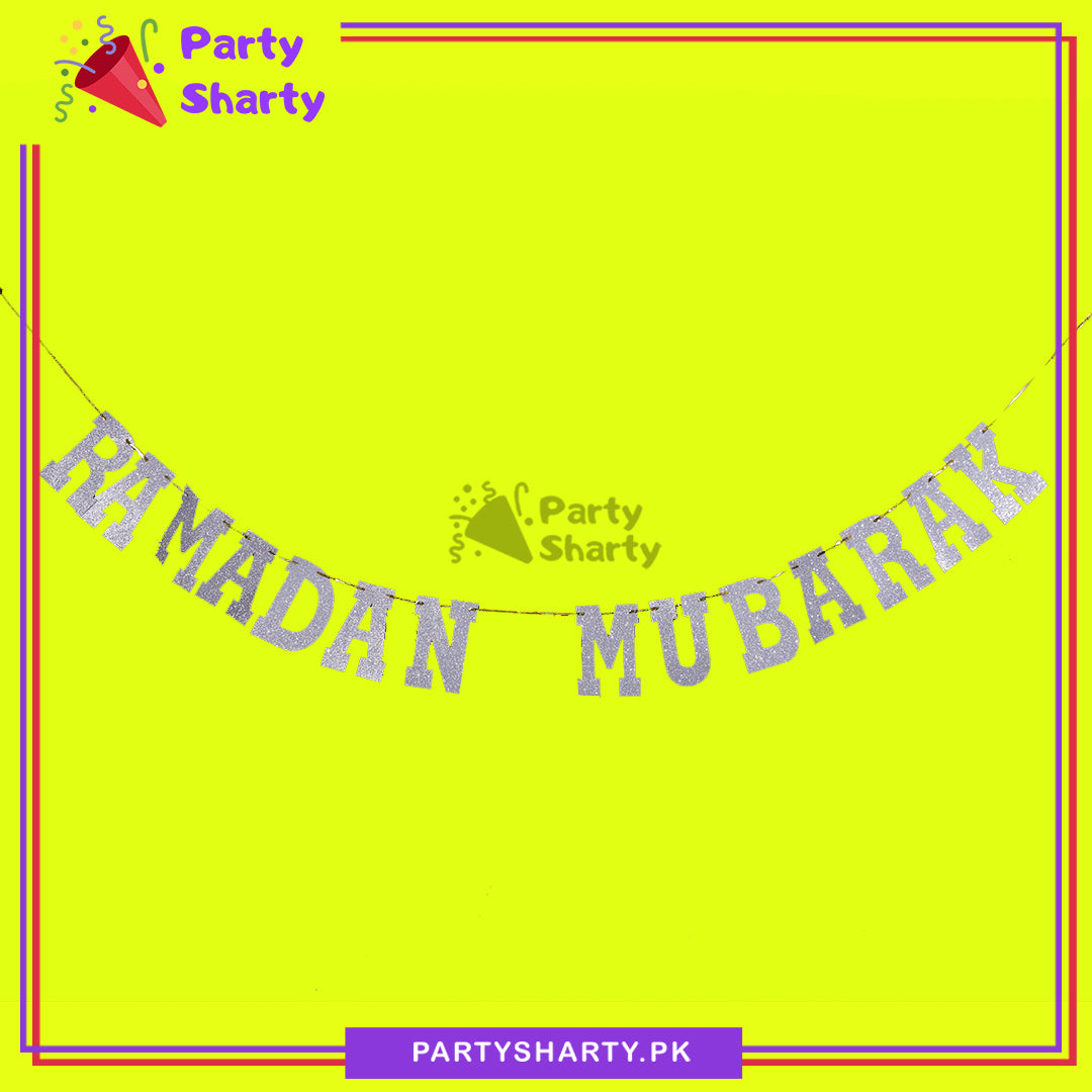 Silver Color Ramadan Mubarak Letter Glitter Foamic Banner For Ramadan Decoration