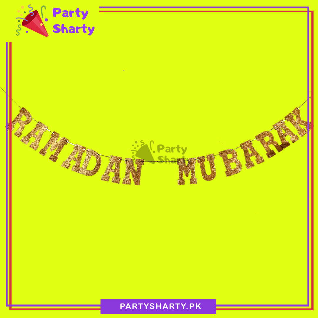 Golden Color Ramadan Mubarak Letter Glitter Foamic Banner For Ramadan Decoration