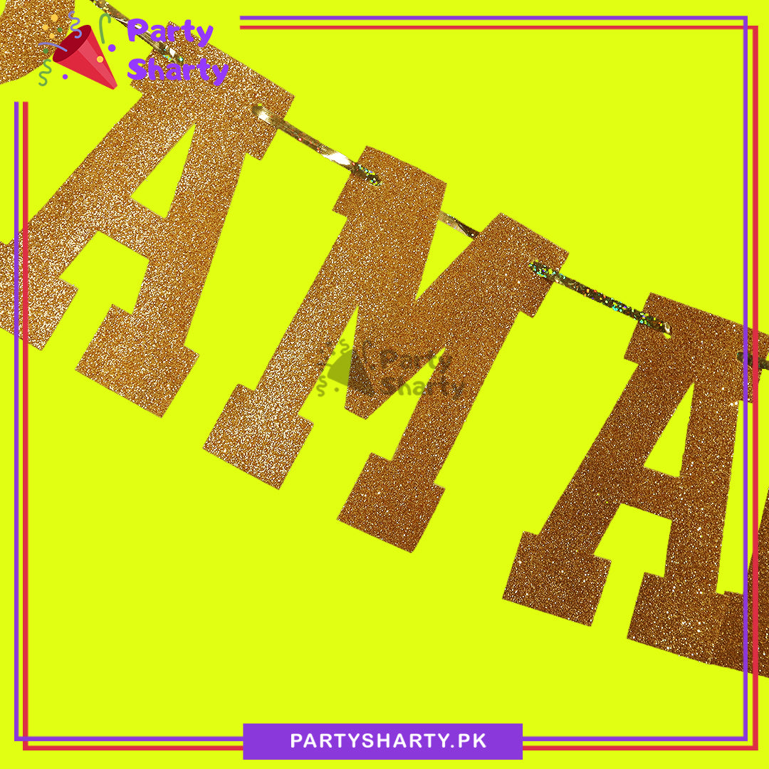 Golden Color Ramadan Mubarak Letter Glitter Foamic Banner For Ramadan Decoration