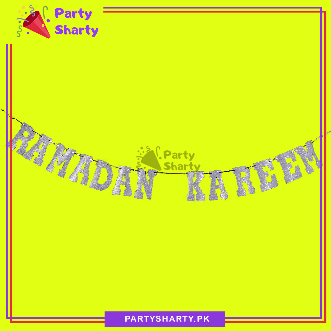 Silver Color Ramadan Kareem Letter Glitter Foamic Banner For Ramadan Decoration