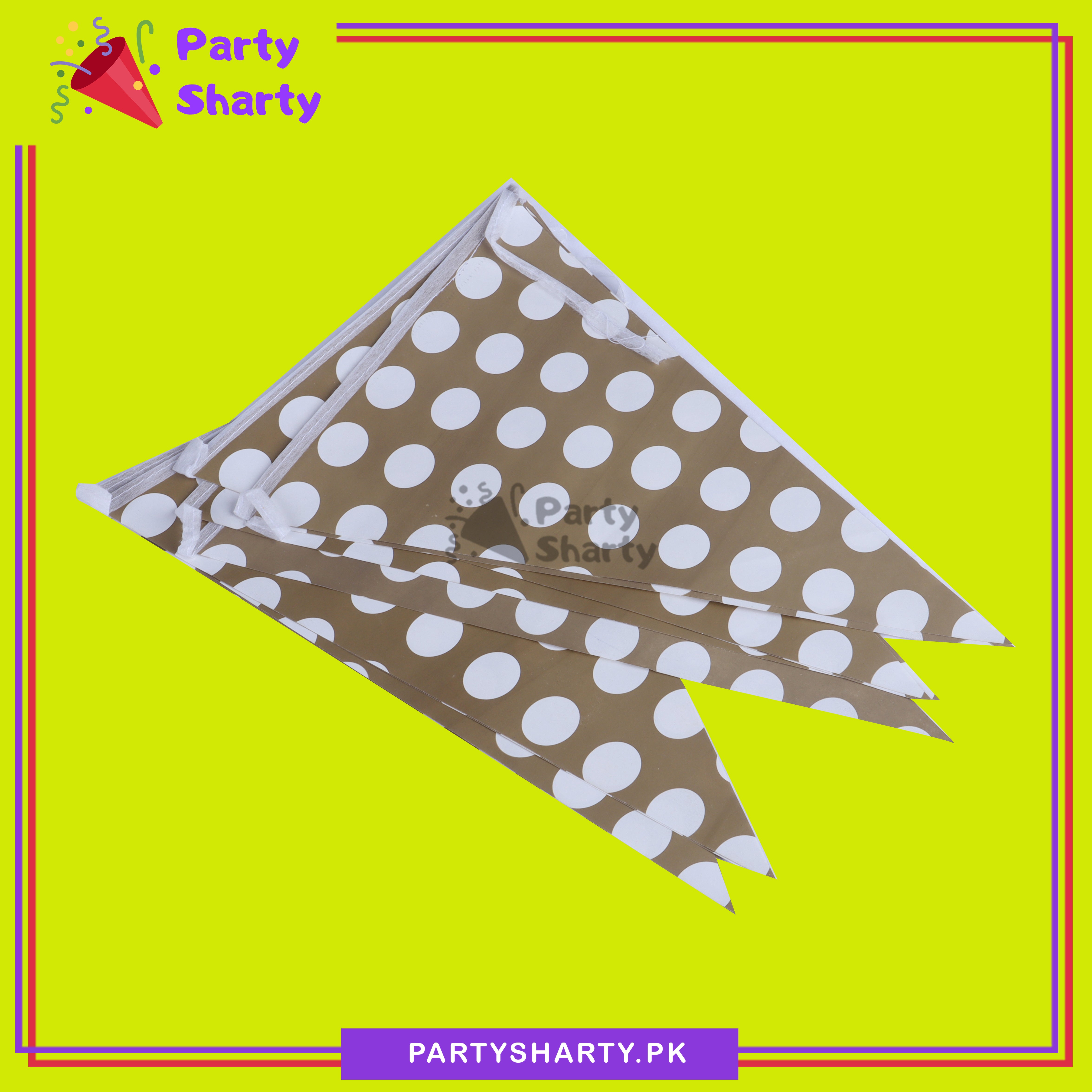 Brown Polka Dot Printed Party Flag Bunting Pack of 10 For Brown Theme Decoration