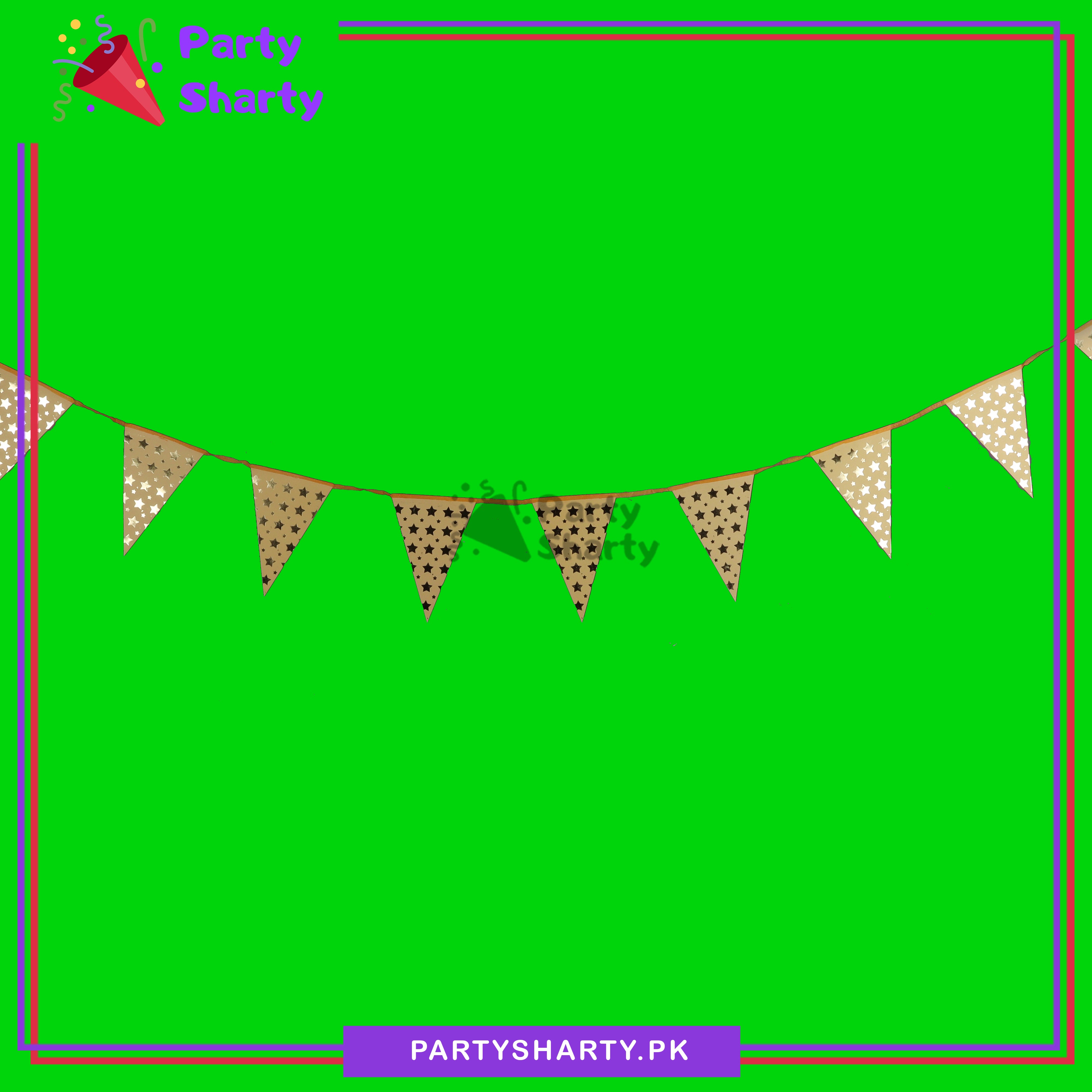 Golden Star Foil Printed Golden Party Flag Bunting  Pack of 10 For Golden Theme Decoration