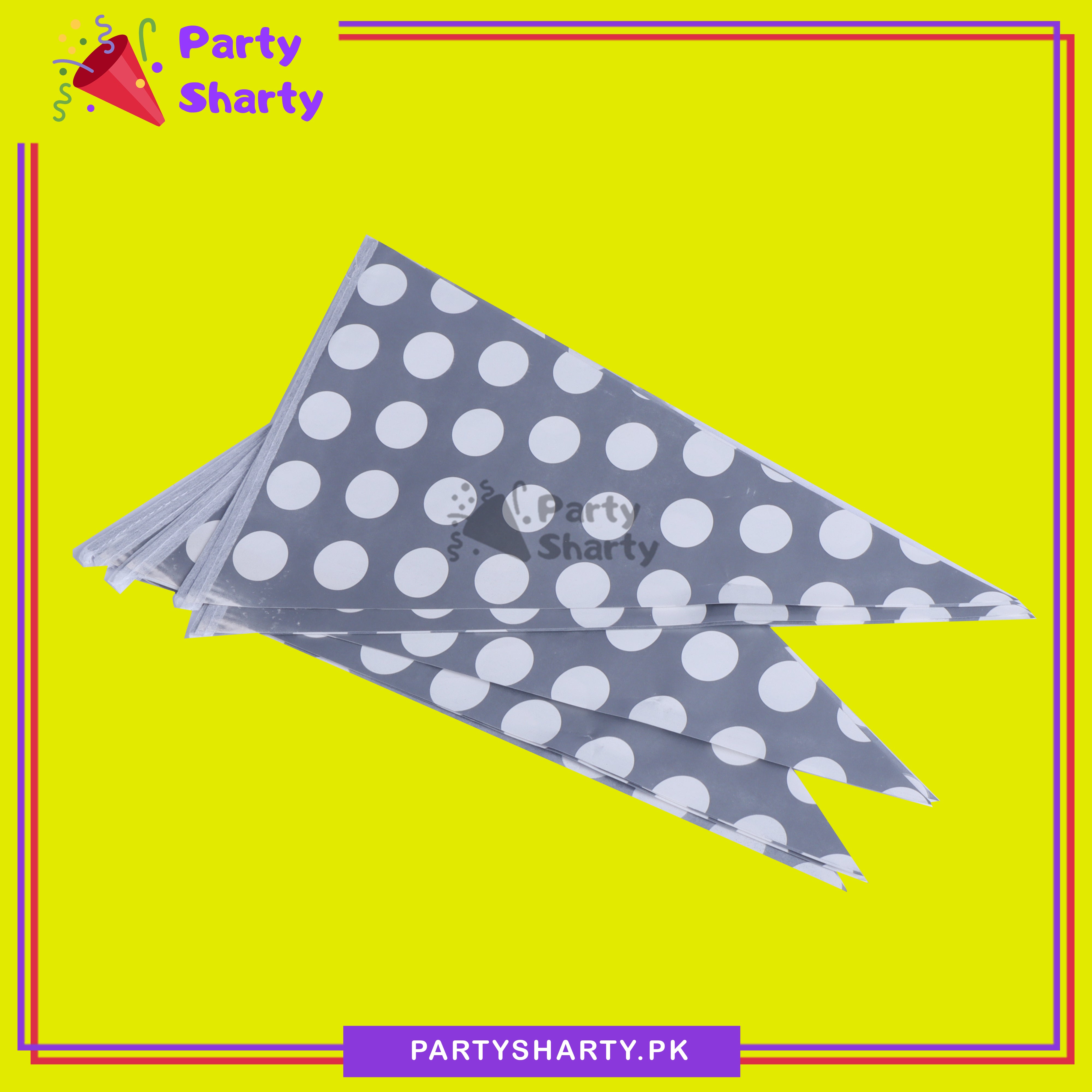 Polka Dot Gray Printed Party Flag Buntig Pack of 10 For Gray Theme Decoration