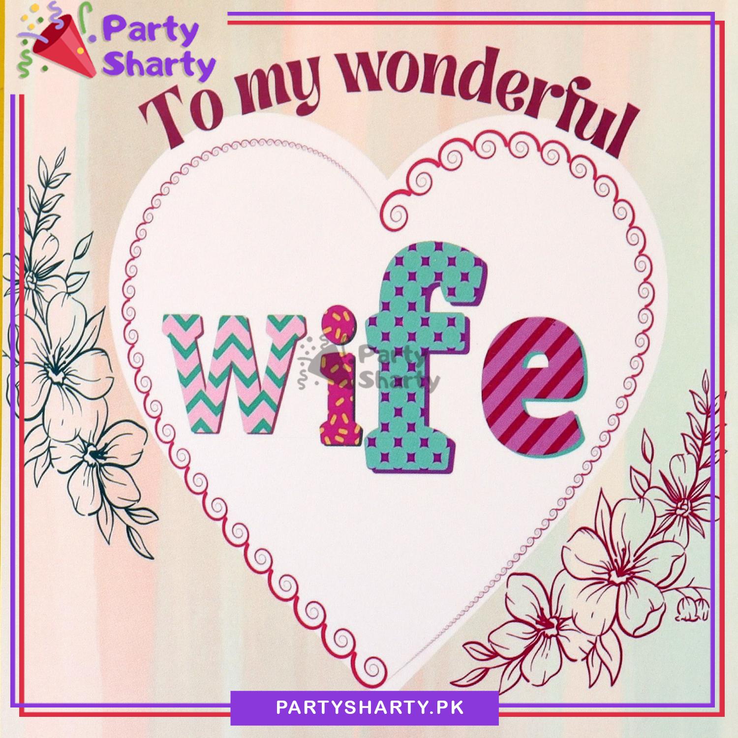 To my Wonderful Wife Heart Design Greeting Card For Wife Birthday Celebration