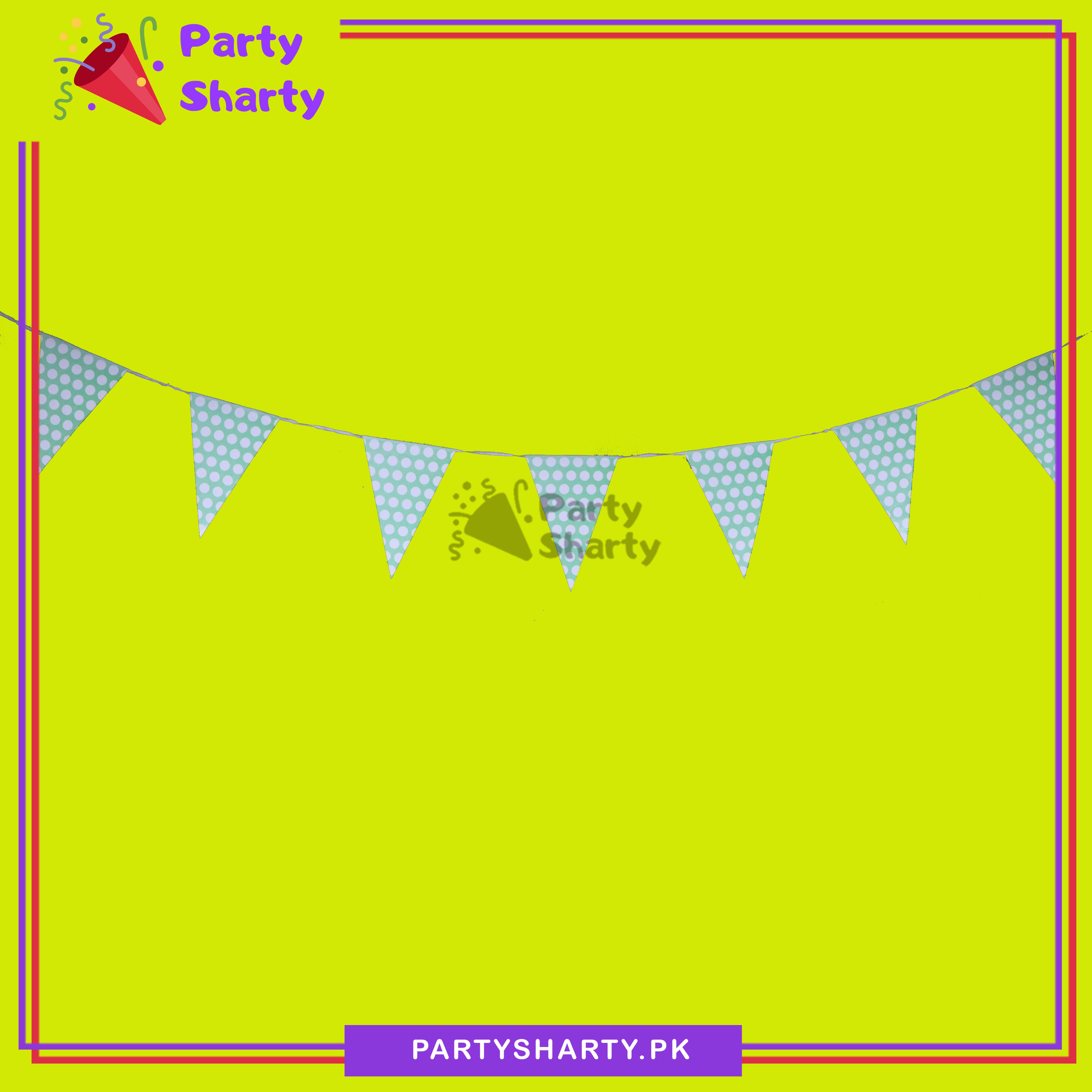 Polka Dot Green Printed Party Flag Bunting Pack of 10 For Green Theme Decoration