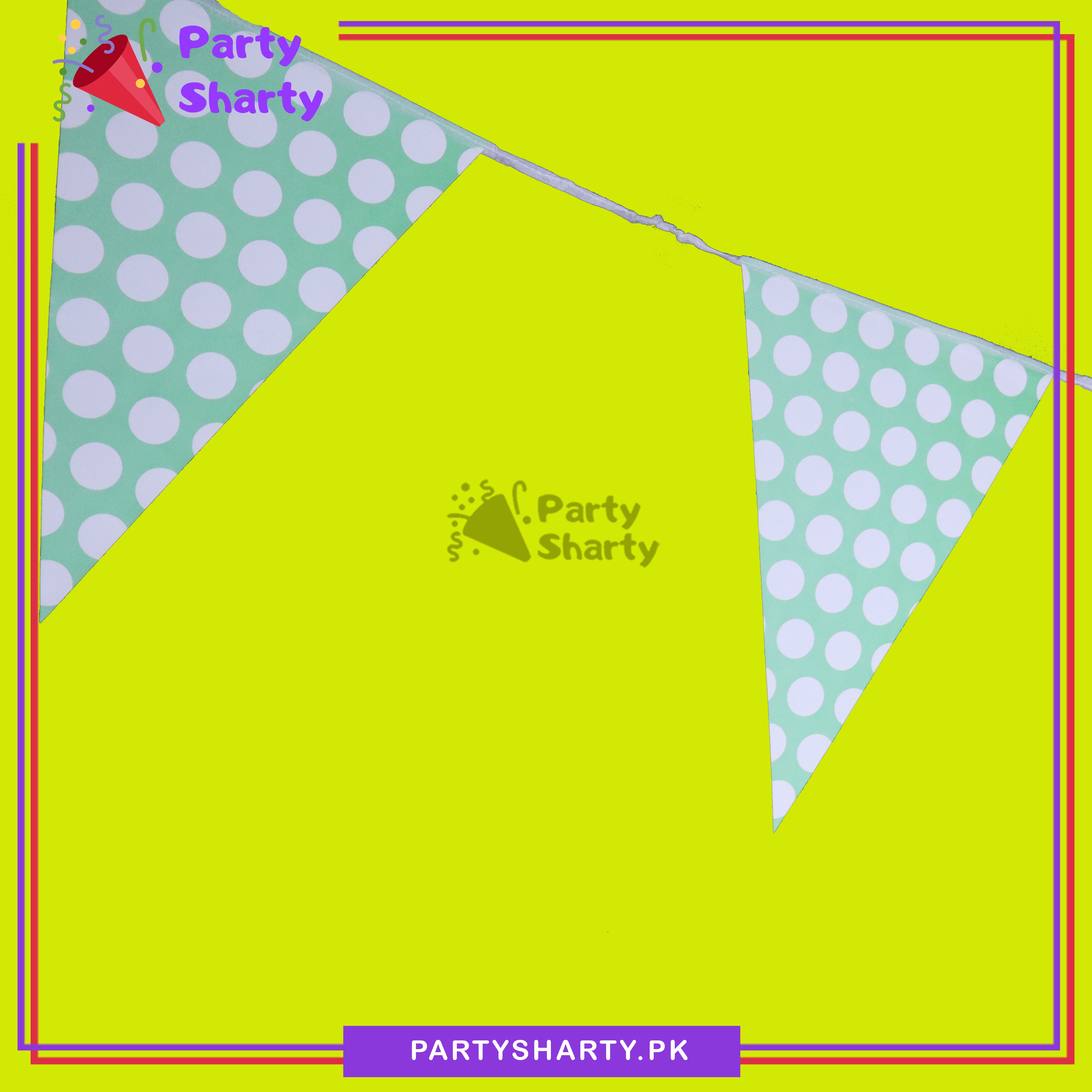 Polka Dot Green Printed Party Flag Bunting Pack of 10 For Green Theme Decoration