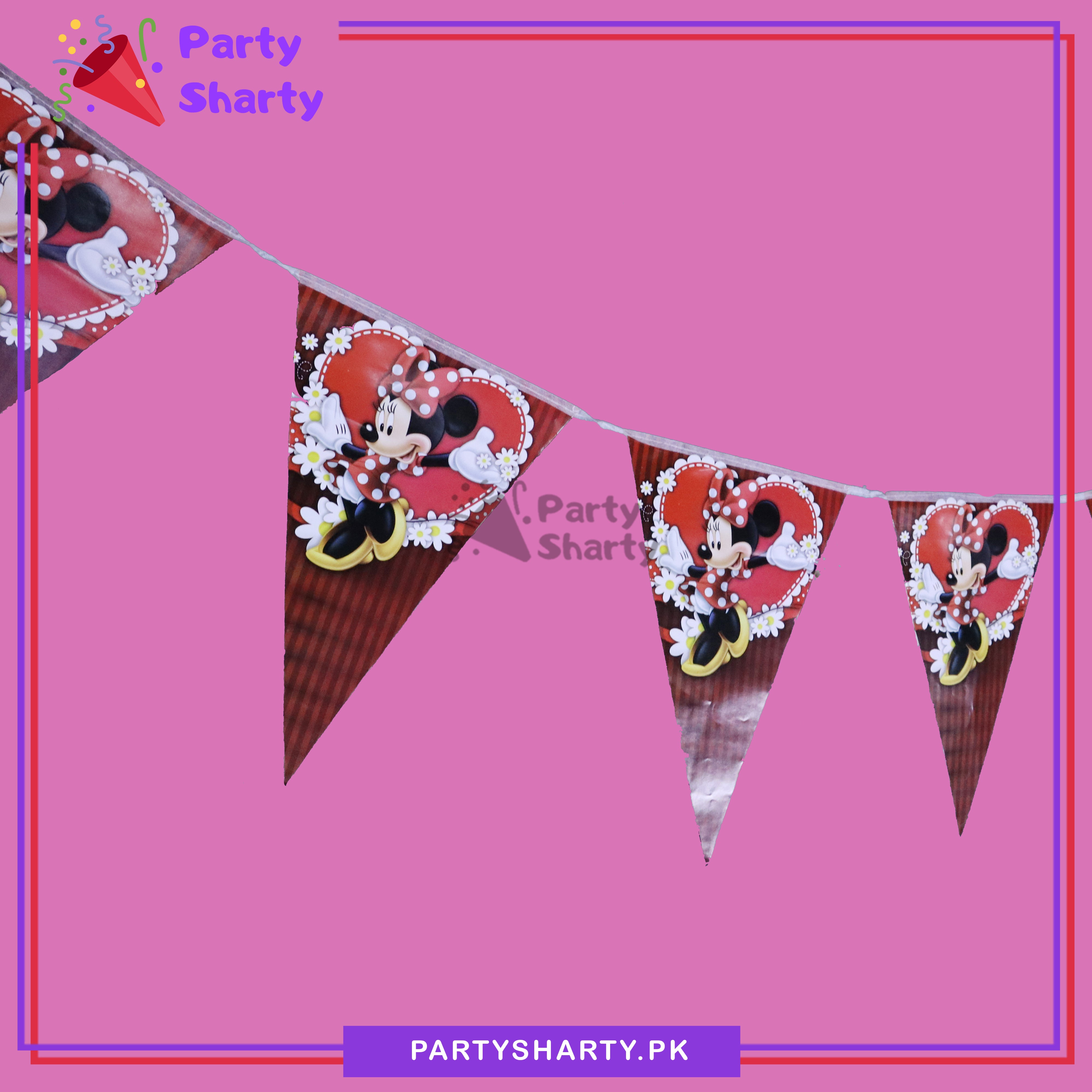 Minnie mouse Party Flags Pack of 10 For Minnie mouse Birthday Theme Decoration