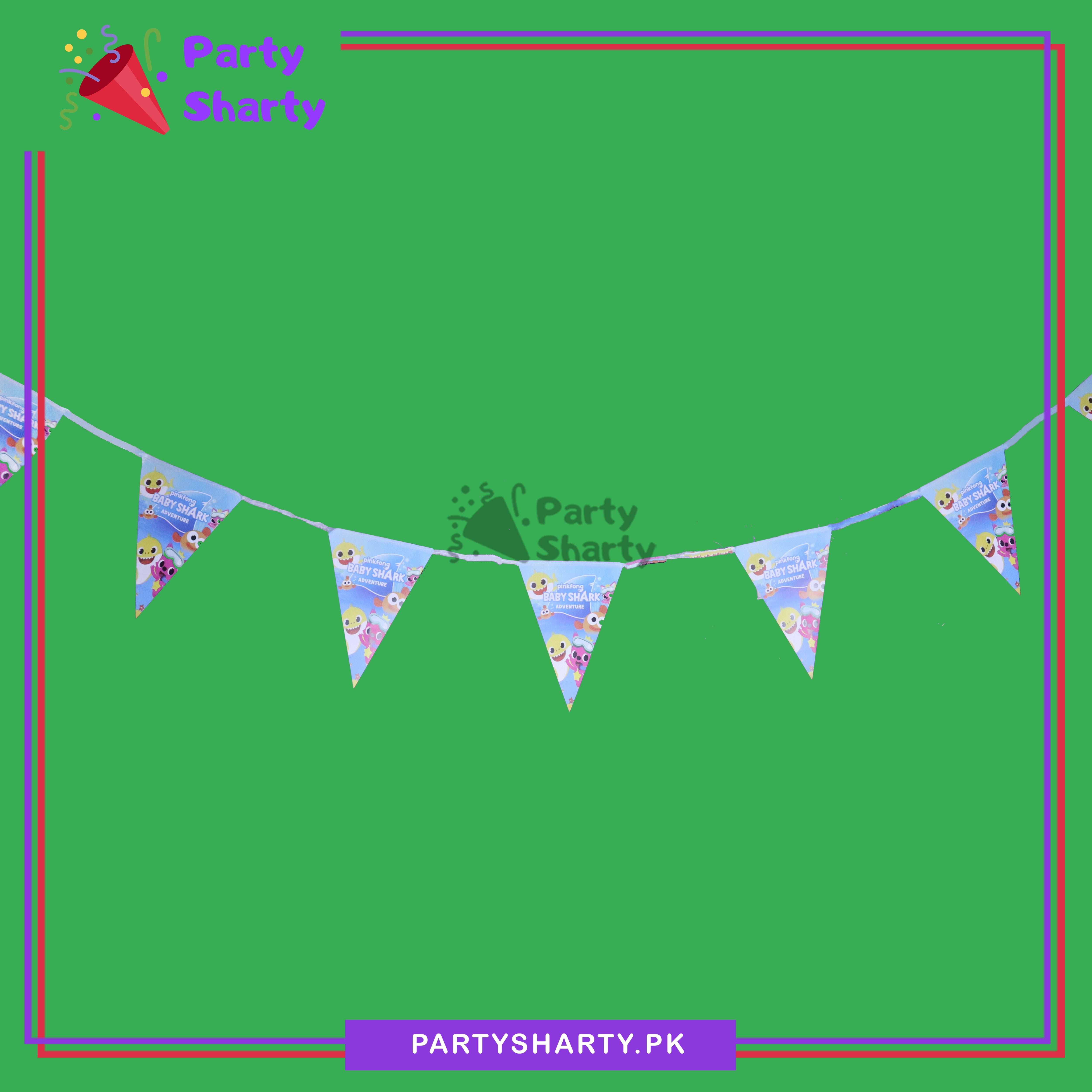 Pink Fong Baby shark Party Flags Pack of 10 For  Baby shark Birthday Theme Decoration