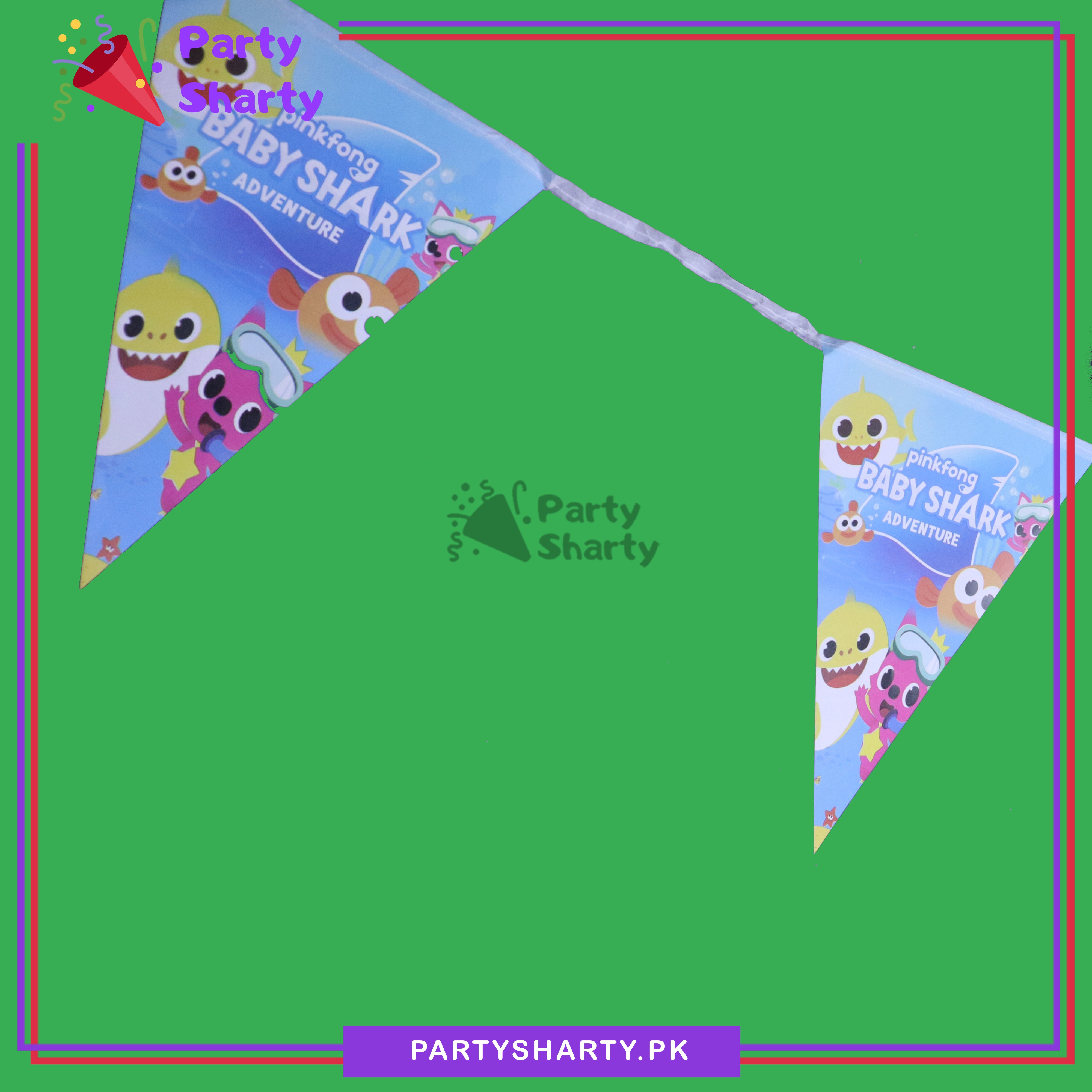 Pink Fong Baby shark Party Flags Pack of 10 For  Baby shark Birthday Theme Decoration