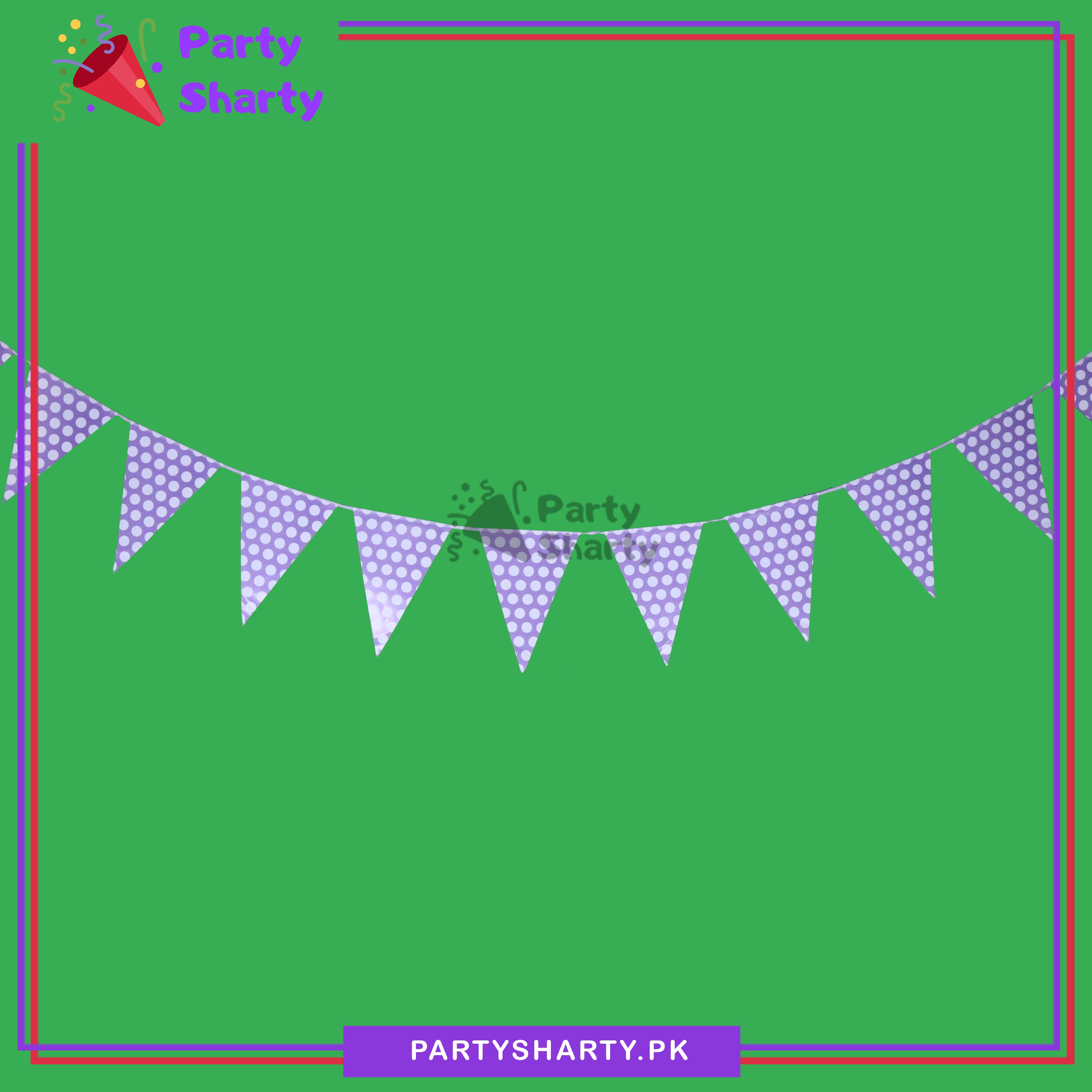 Polka Dot Lilac Printed Party Flag Buntig Pack of 10 For Lilac Theme Decoration